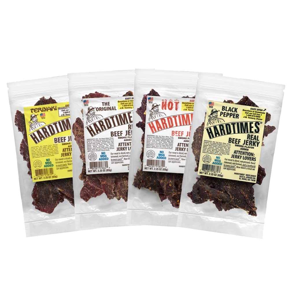 Hardtimes Handcrafted Beef Jerky Variety Flavors 4 Pack of 2.25 oz. Bags
