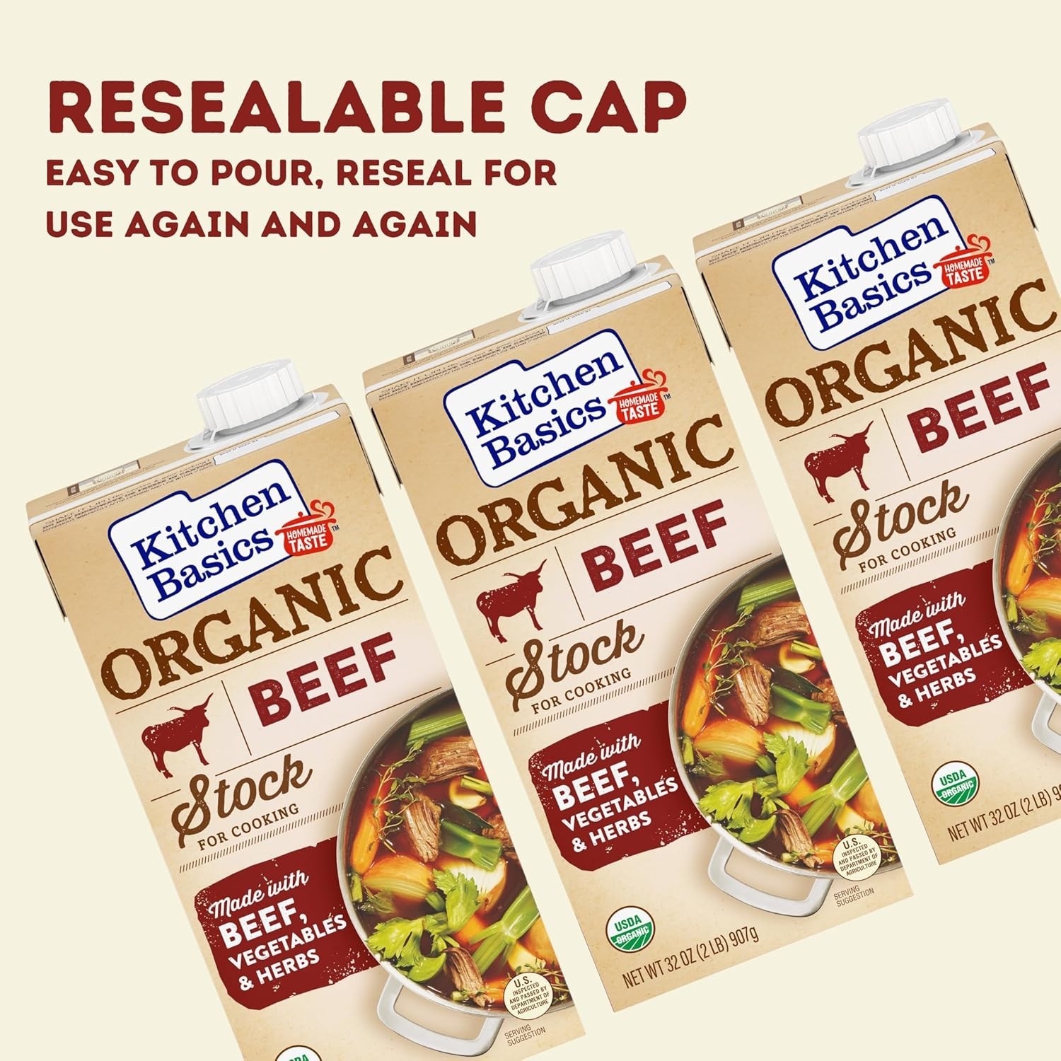 Organic Beef Stock 32oz Carton 12pk USDA Gluten-Free Rich Flavor