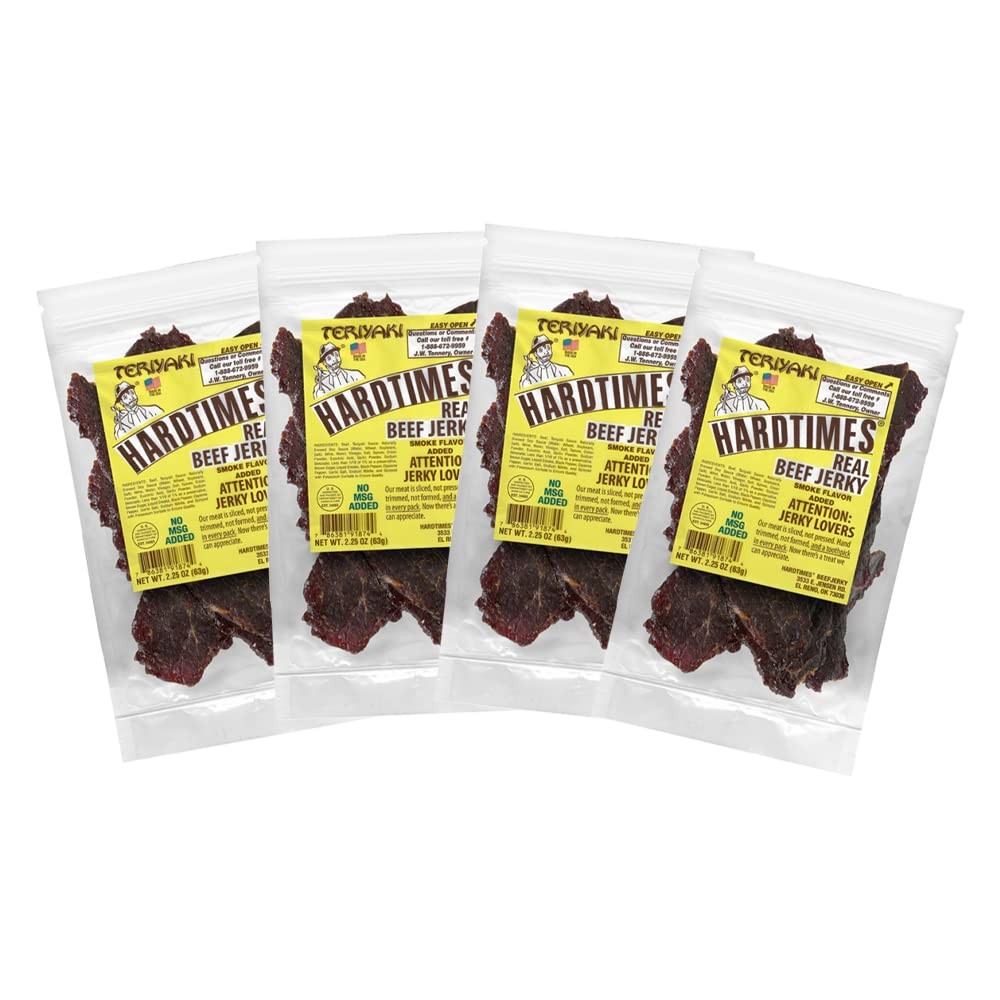Hardtimes Handcrafted Beef Jerky Teriyaki Flavor 4 Pack of 2.25 oz. Bags