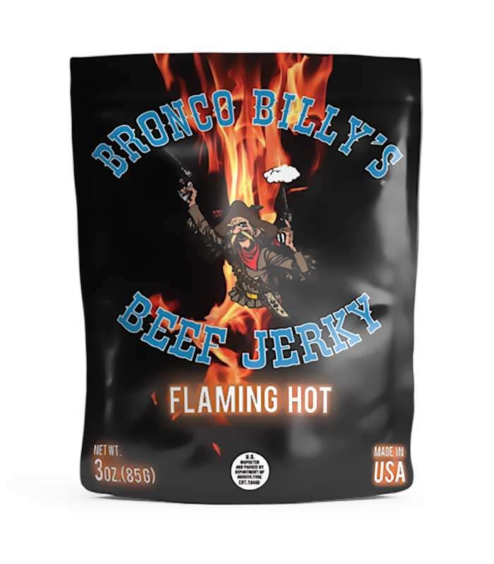 Bronco Billy’s – Flaming Hot Jerky – Carolina Reaper – Spicy Snack One 3 oz. Bag