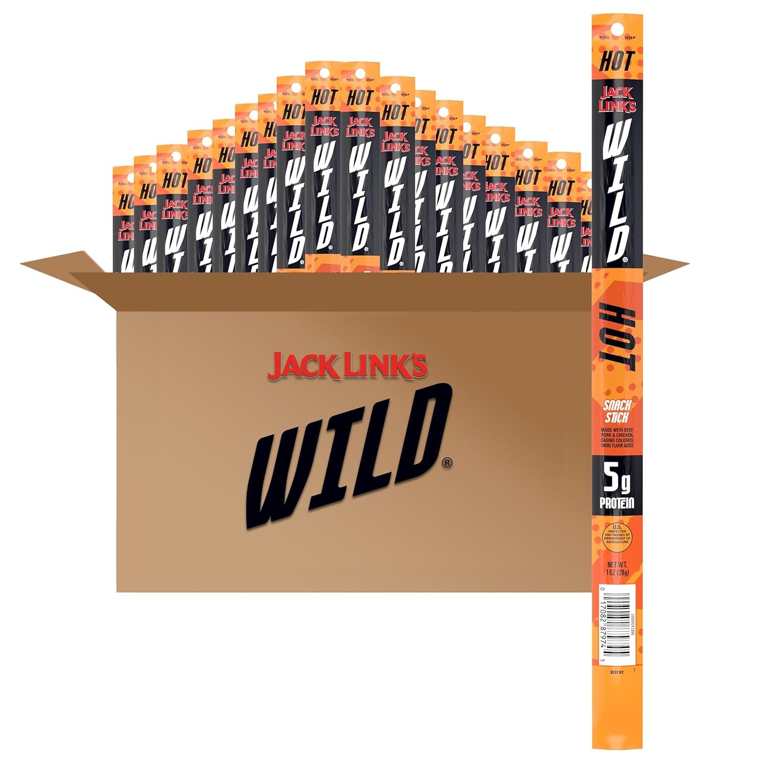 Jack Link’s WILD Snack Sticks, Hot Spicy – Protein 1 Ounce (Pack of 20)
