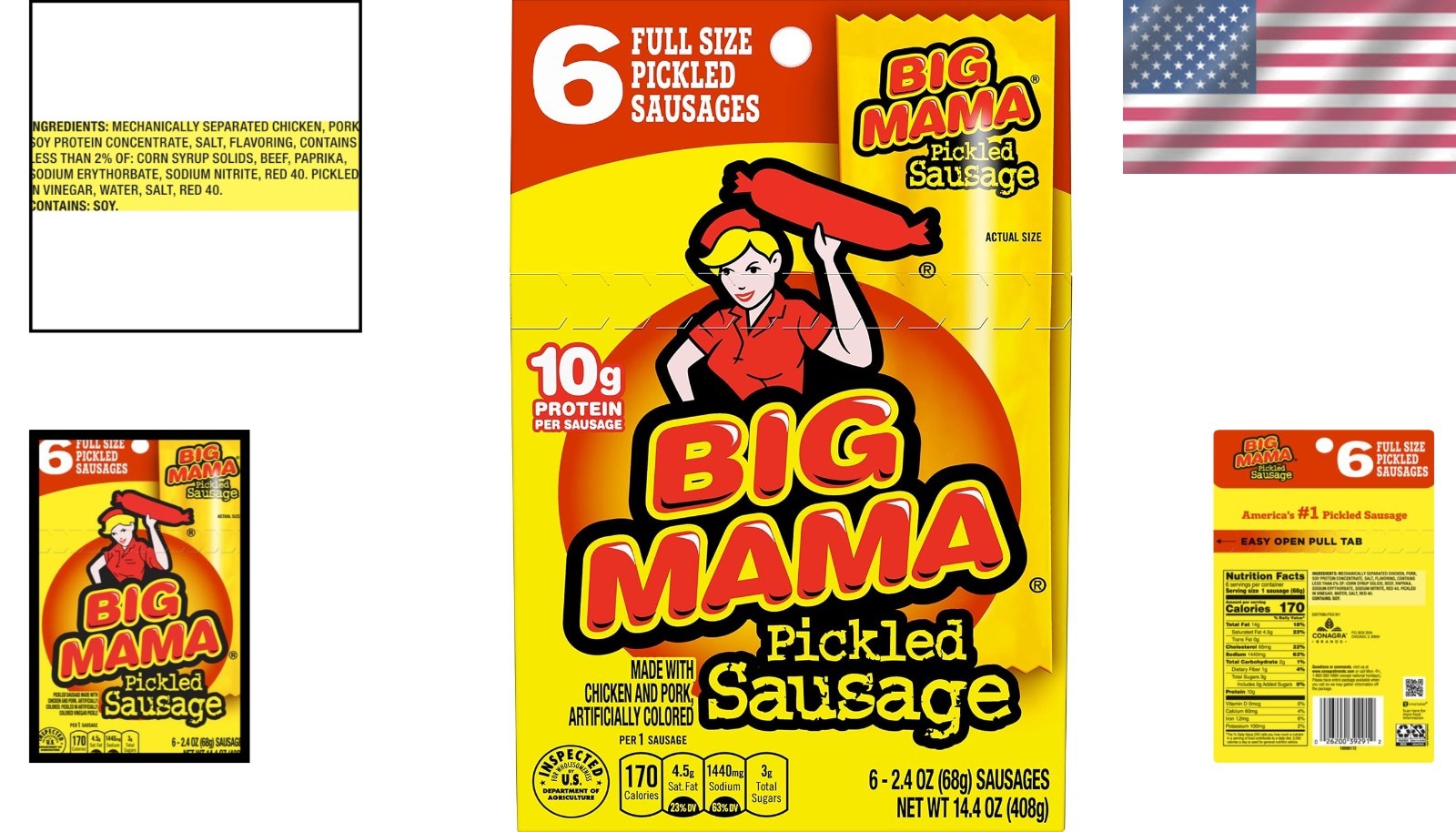 Big Mama Pickled Sausages 6 Count 2.4 Oz Savory Keto Friendly Snack