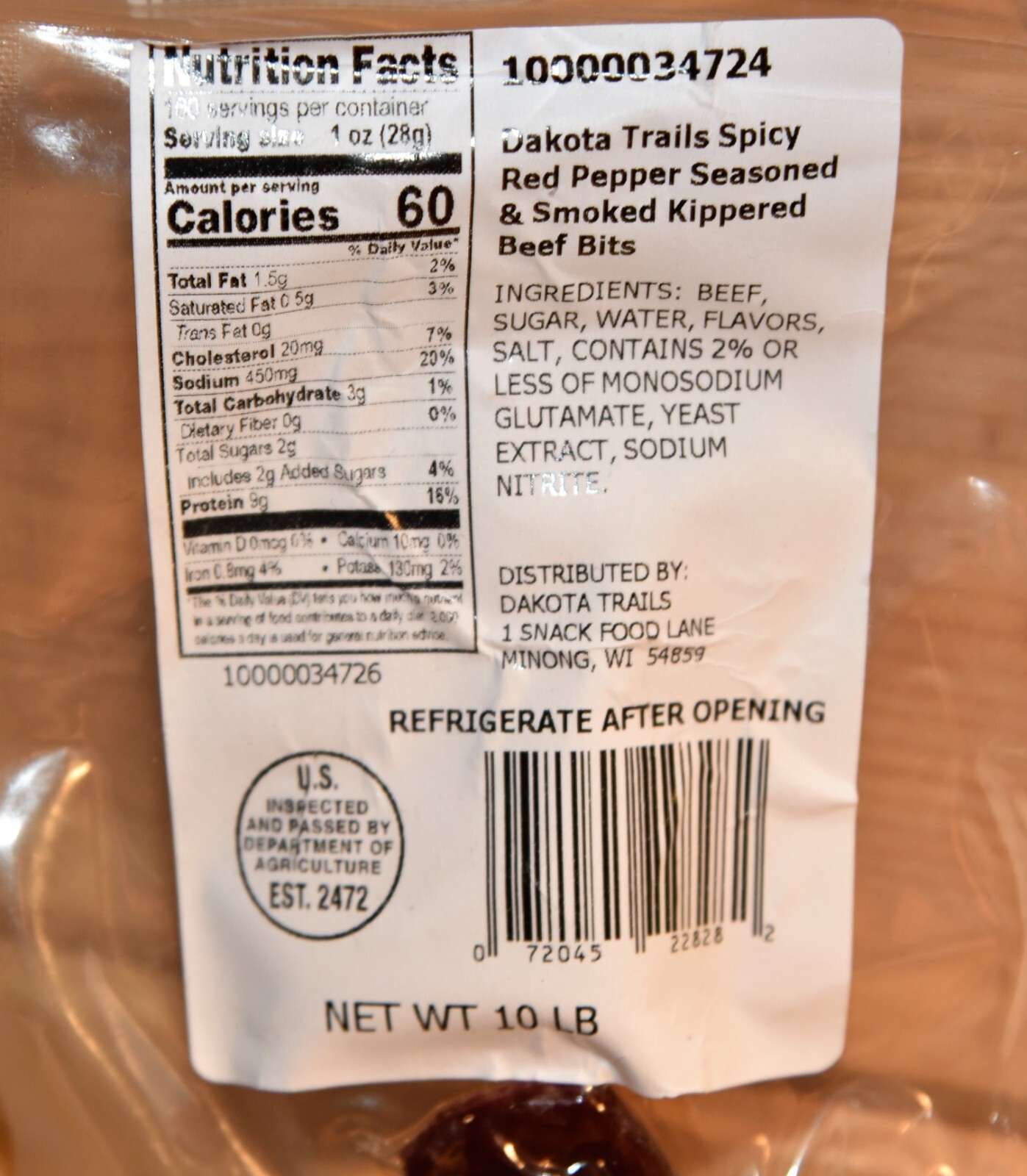 SPICY Red Pepper BEEF Kippered Bits BULK 10 Pounds Dakota Trails FAST SHIPPING