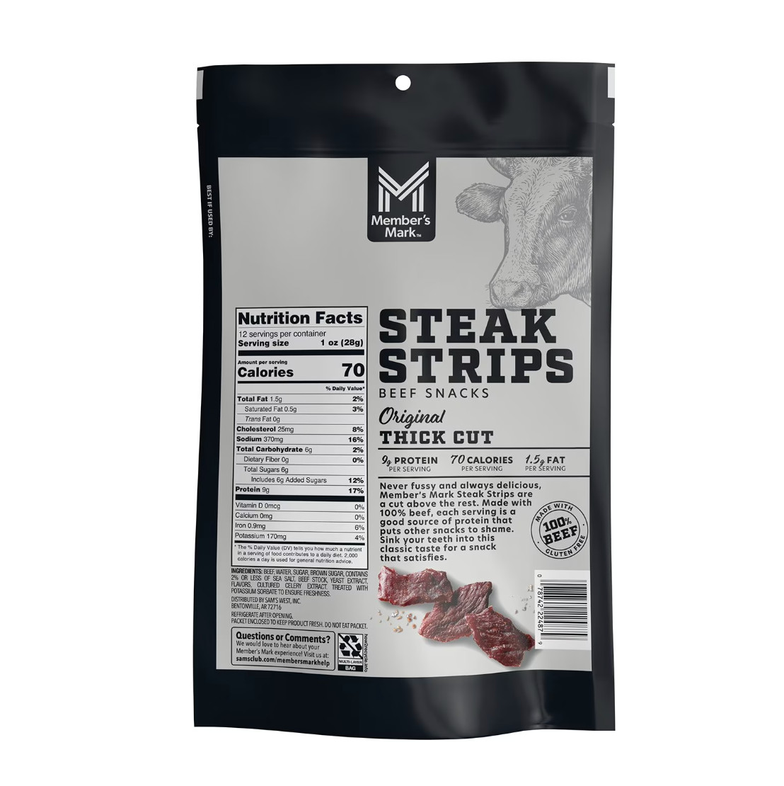 Member’s Mark Beef Steak Strips, Original Thick Cut, 12 oz, Gluten Free