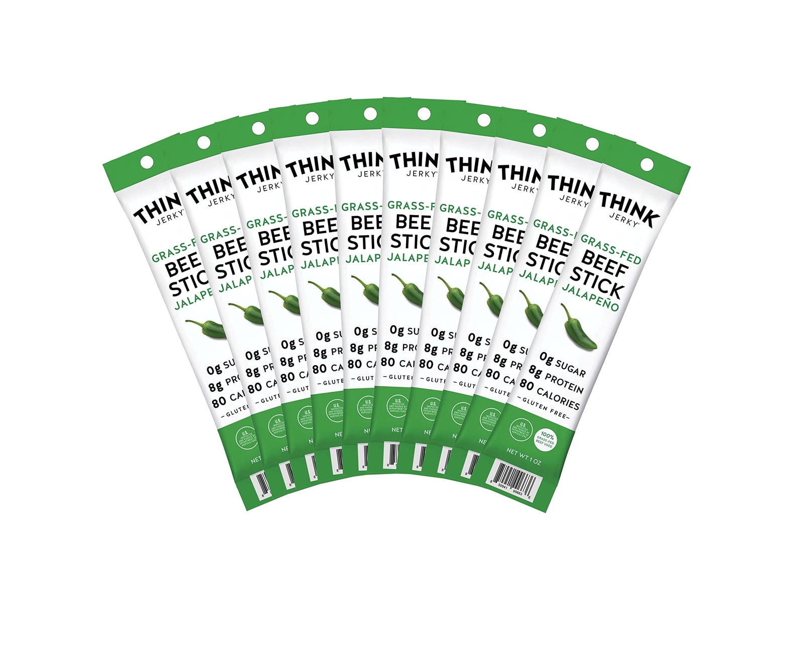 Think Jerky, Jalapeno Grass-Fed Beef Sticks (1.0 Ounce Sticks, Pack of 20