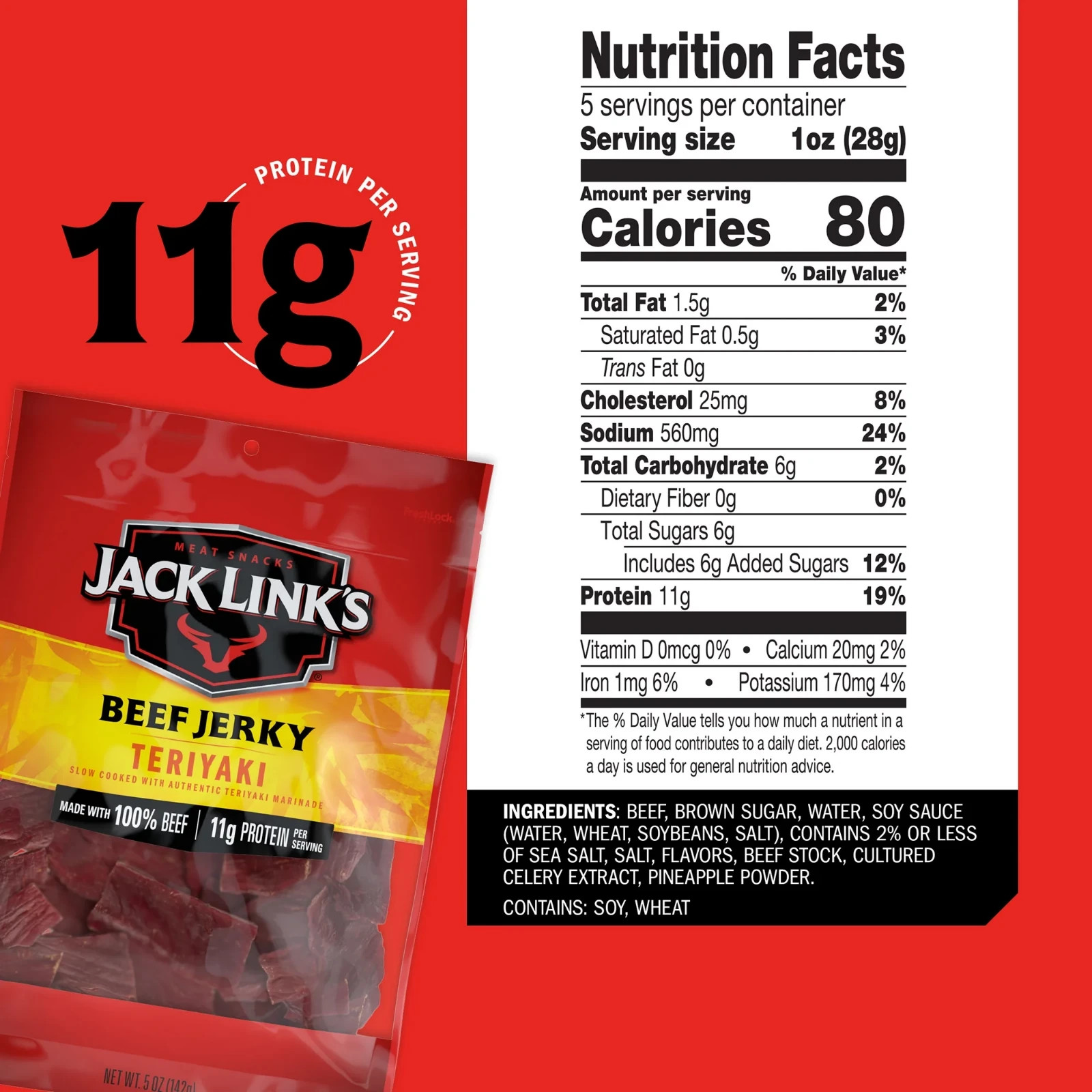 High-Protein Teriyaki Beef Jerky – 5oz, 100% Beef
