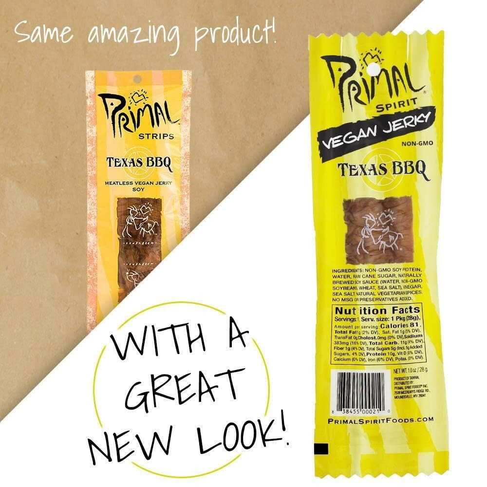 Vegan Jerky Pack of 24 Classic Texas BBQ Flavor High Protein Snack