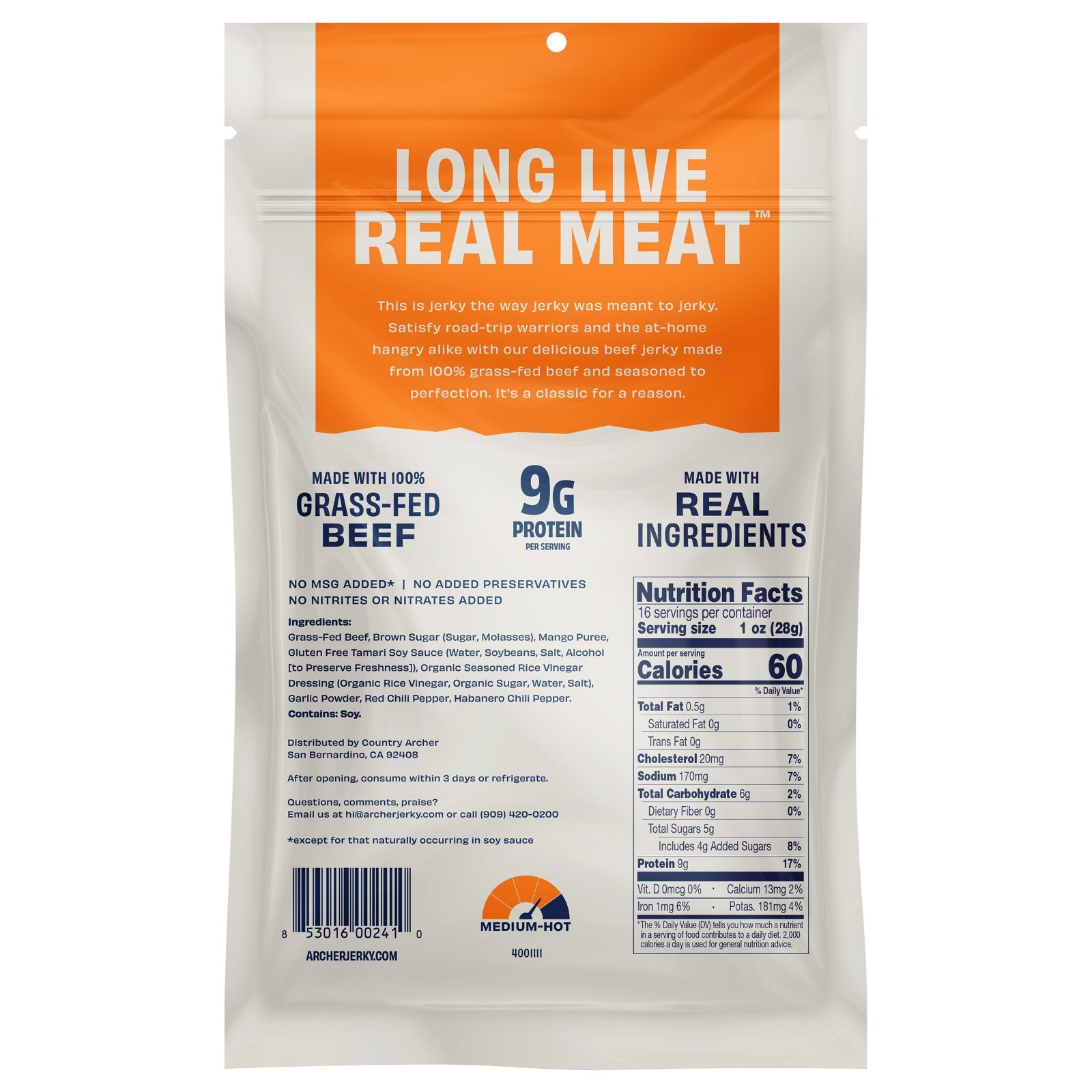 Country Archer Grass-Fed Beef Jerky – Beef Jerky Snack Pack Beef -Mango Habanero