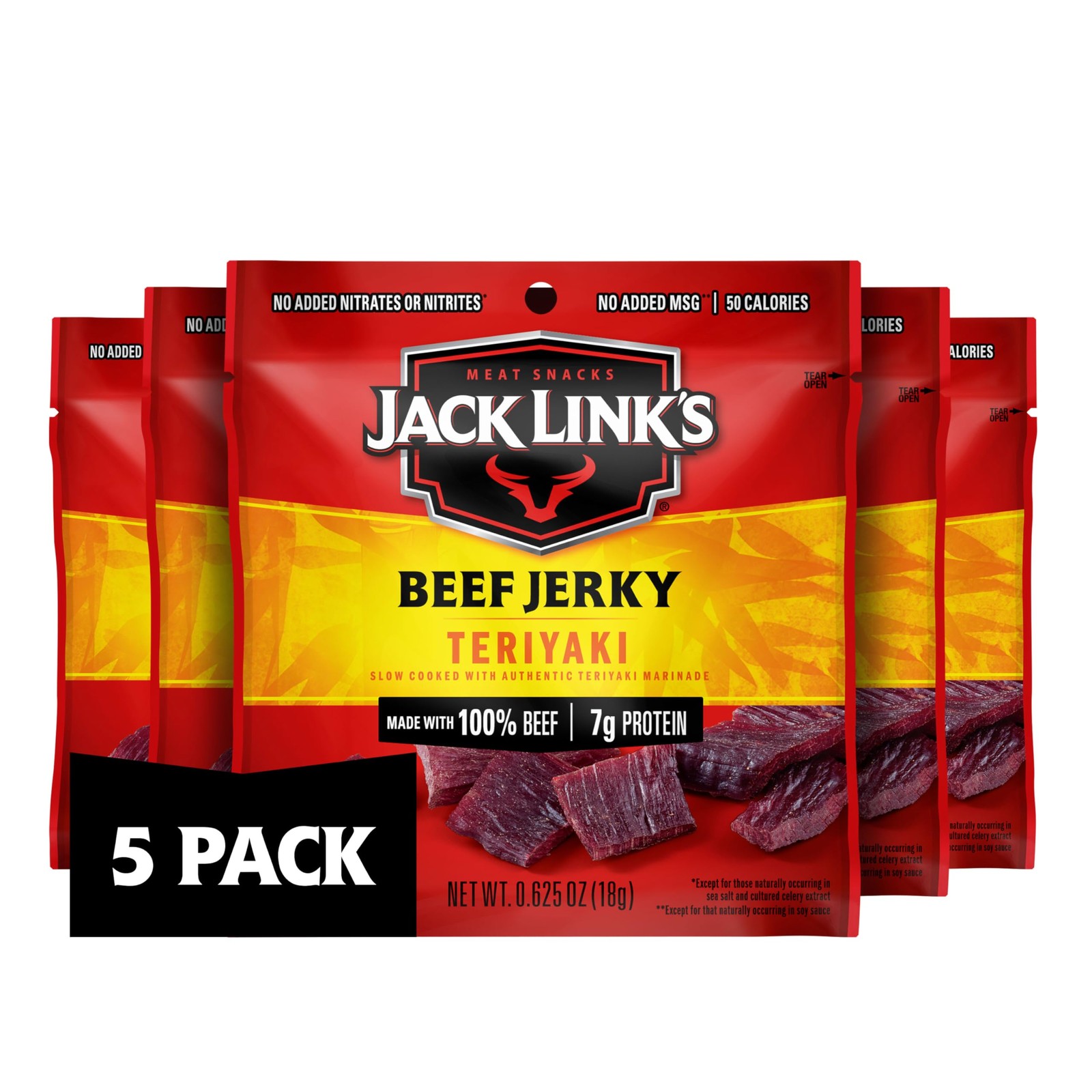 Teriyaki Beef Jerky Multipack 5 Pack 0.625 oz Bags Ready to Eat Real Meat P…