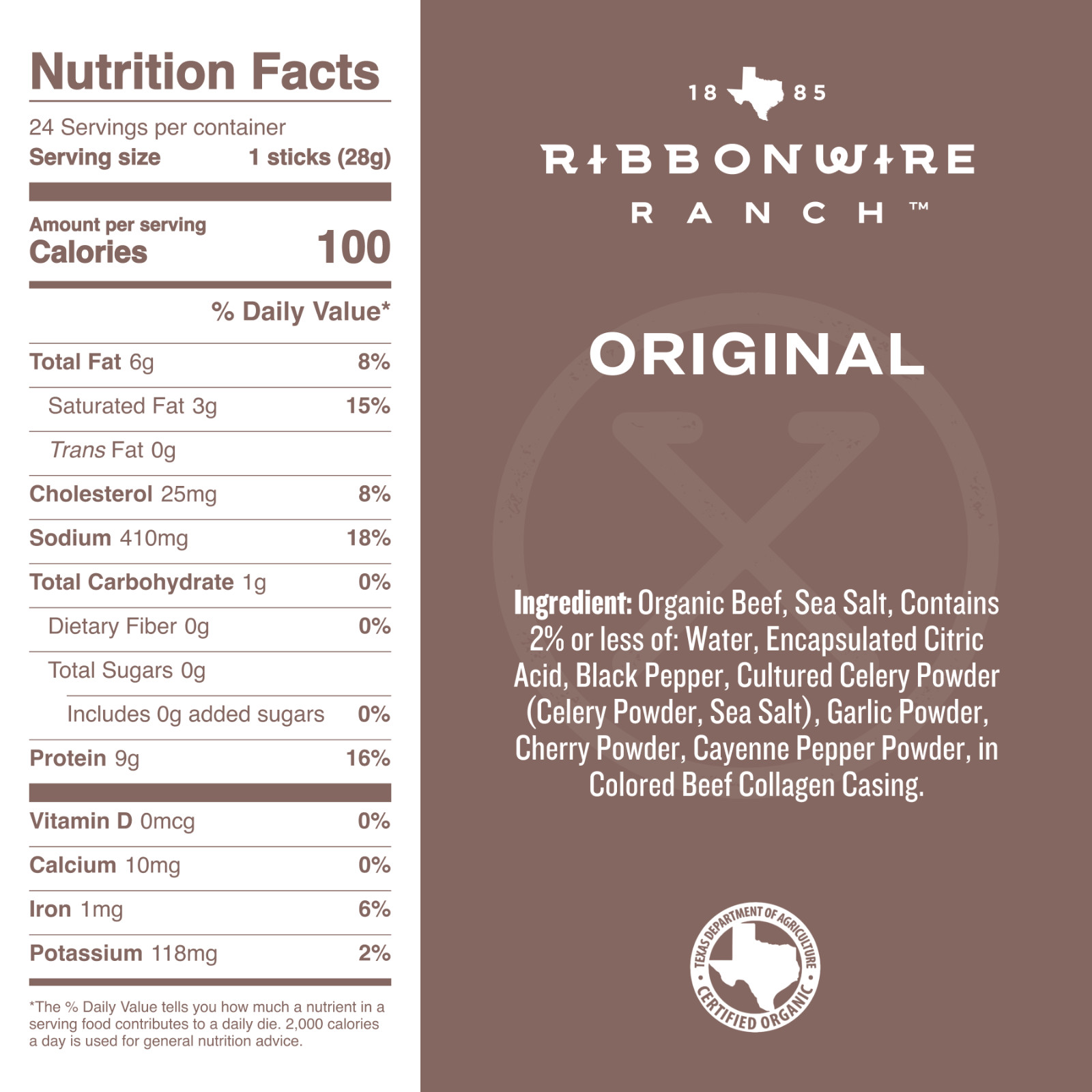 Ribbonwire Ranch Organic Beef Stick – Original (24PK)