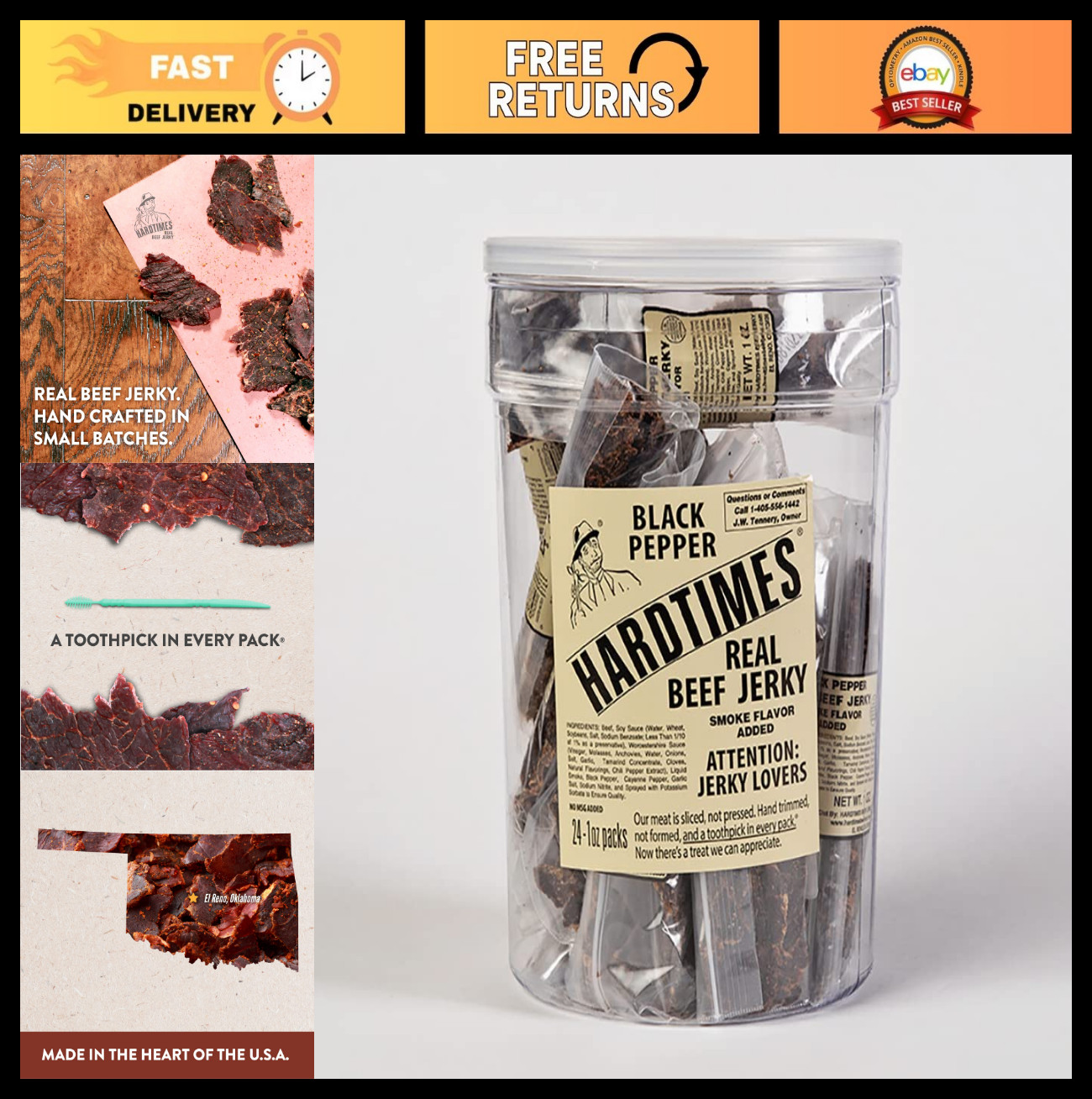 Handcrafted Black Pepper Beef Jerky – 24 Pack, 1 oz Bags, High Protein Snack
