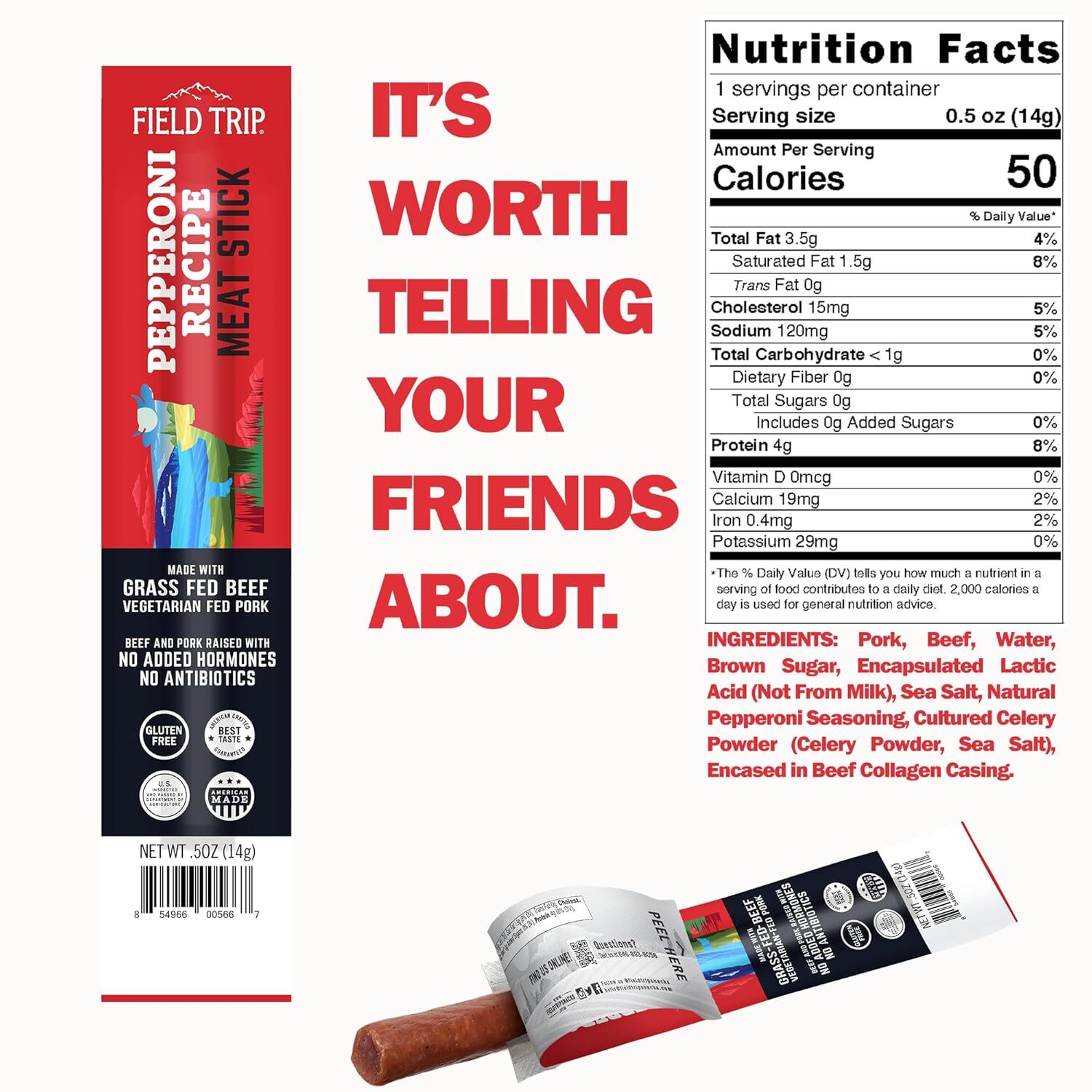 Field Trip Grass Fed Pepperoni Jerky Snack Sticks 0.5oz