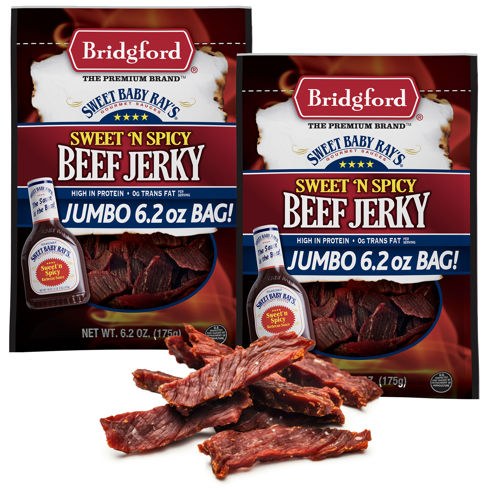 Bridgford Sweet Baby Ray’s High Protein Beef Jerky, (6.2 Ounce (Pack of 2))