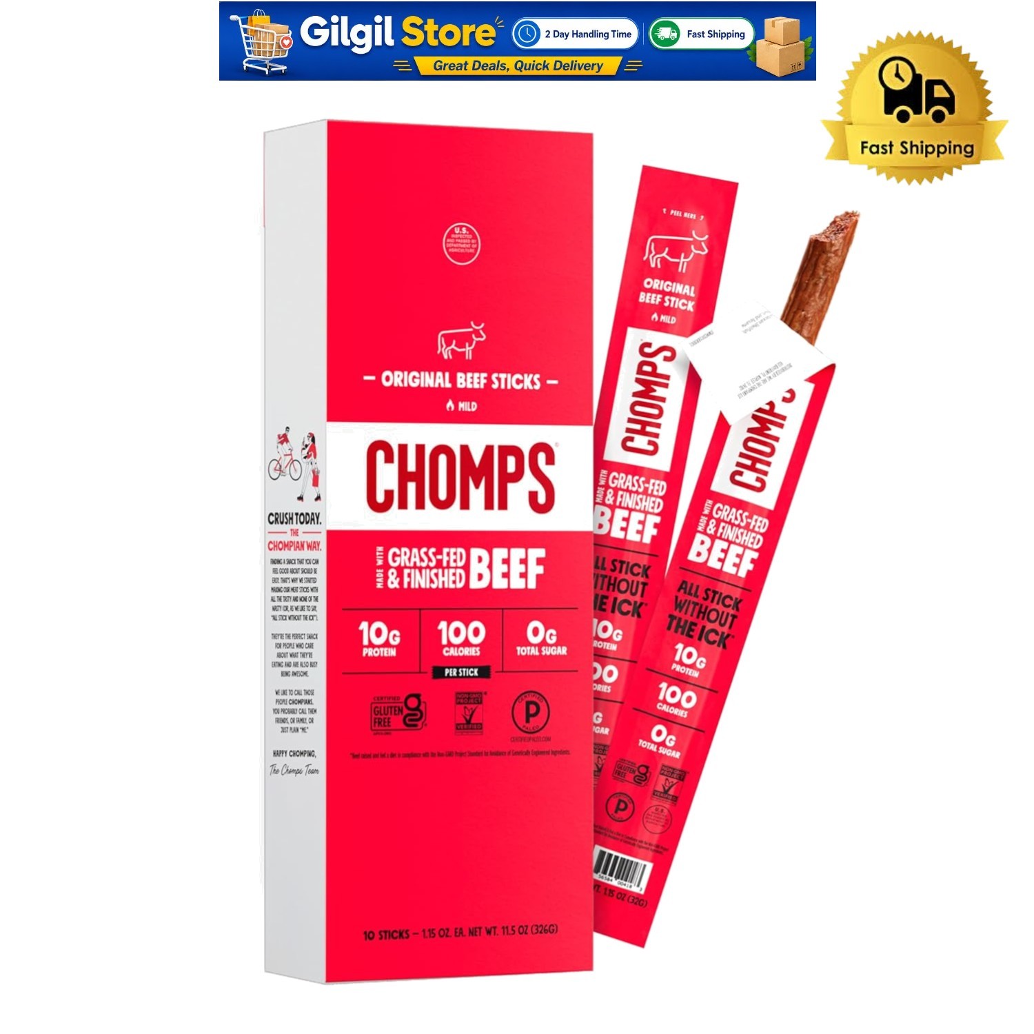 Convenient Beef Jerky Sticks, 10-Pack – Gluten-Free, High Protein