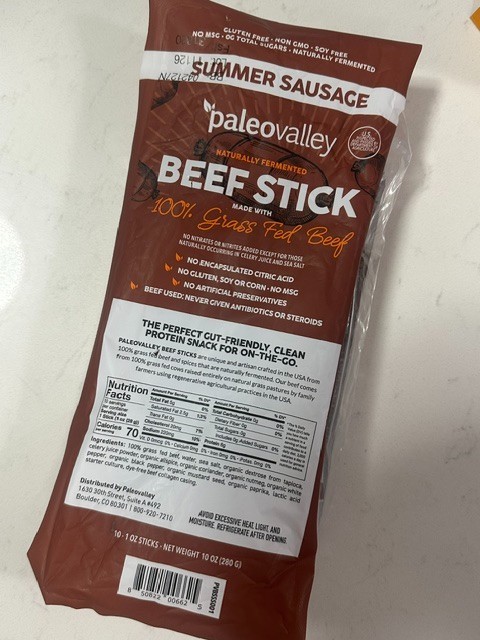 Paleovalley 100% Grass Fed Beef Sticks Summer Sausage 10 Count Pack BB 04/21/27