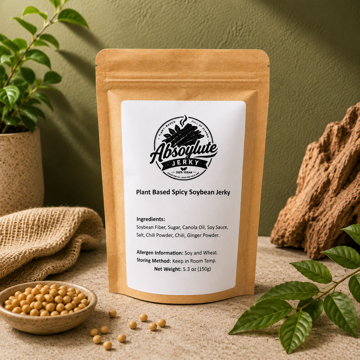 Plant Based Vegan Spicy Jerky, Made in Taiwan, 5.3 oz