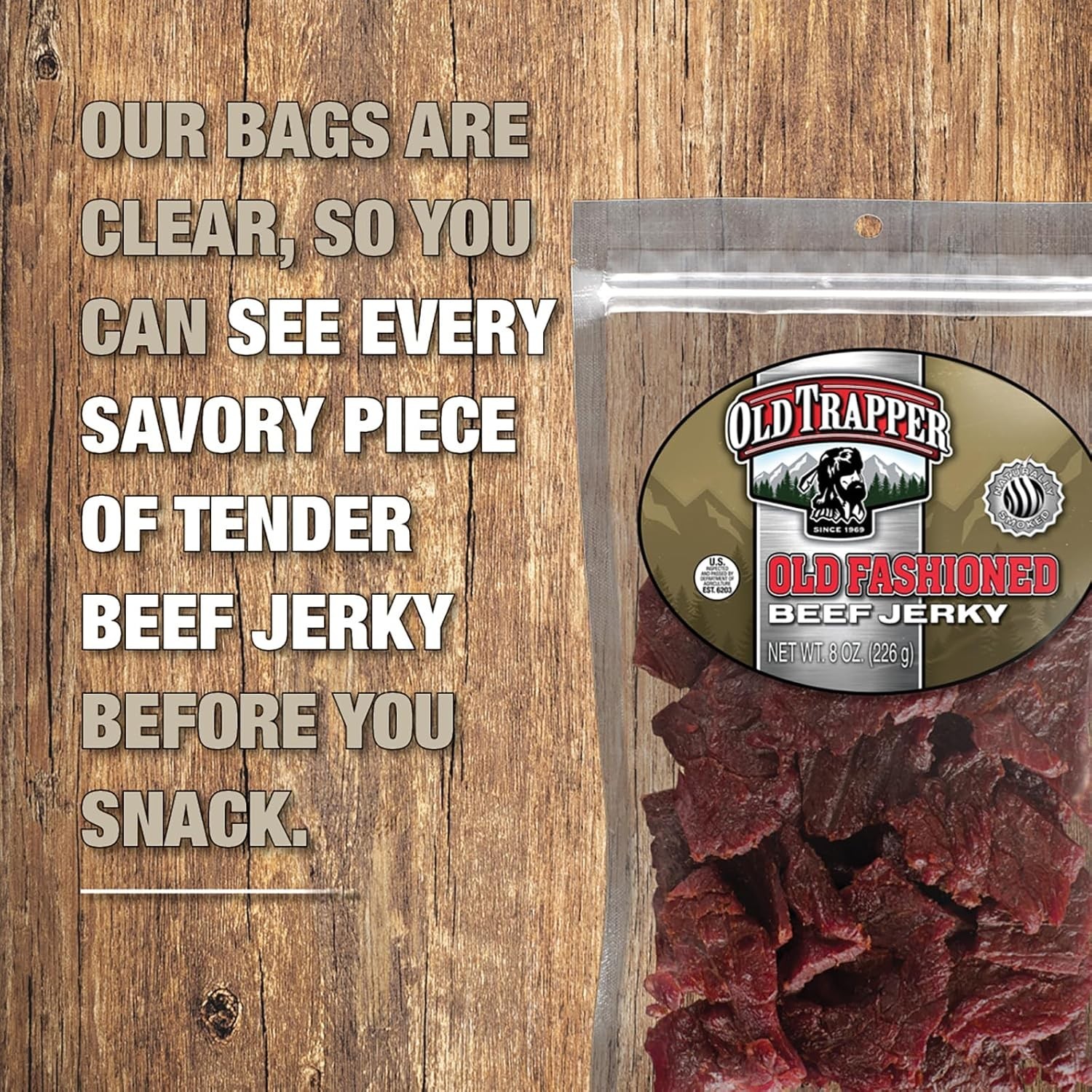 Old Trapper Beef Jerky, Old-Fashioned 8 Ounce Bag, Tender Meat 70 Calories per