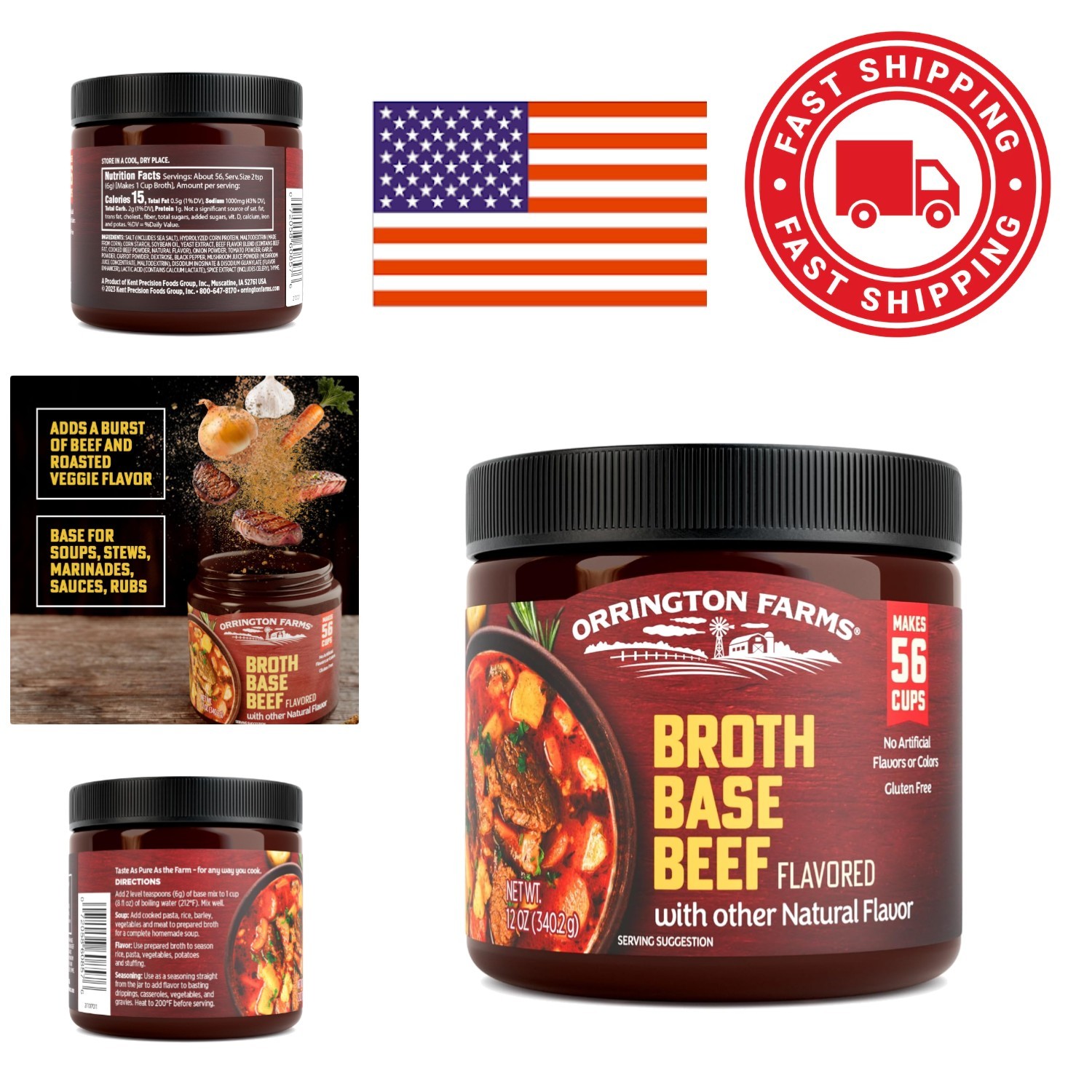 Beef Broth Base Granulated Powder 12 Ounce Jar Ideal For Marinades And Sauces