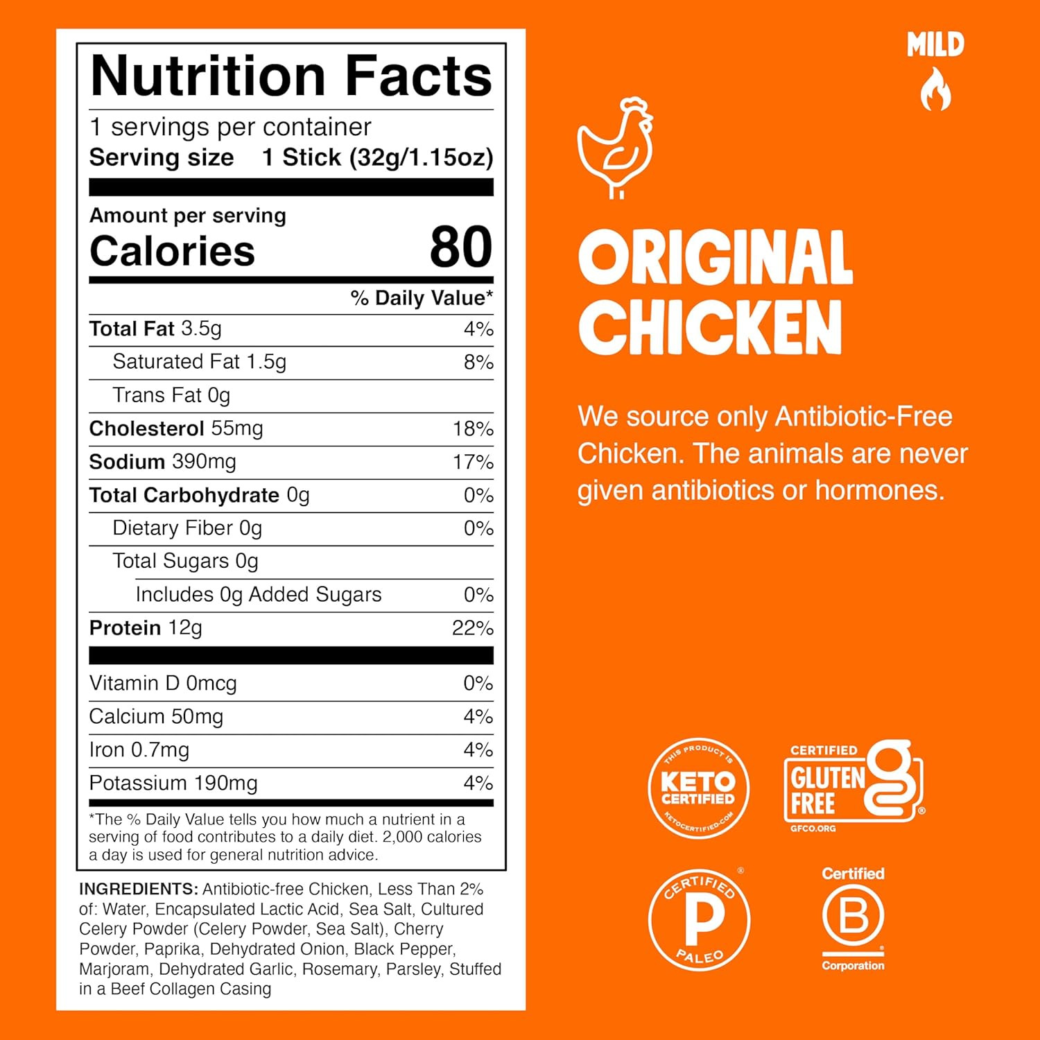 Original Chicken Jerky Meat Snack Sticks 24-Pack – Keto, Paleo, Low Carb, Whole3