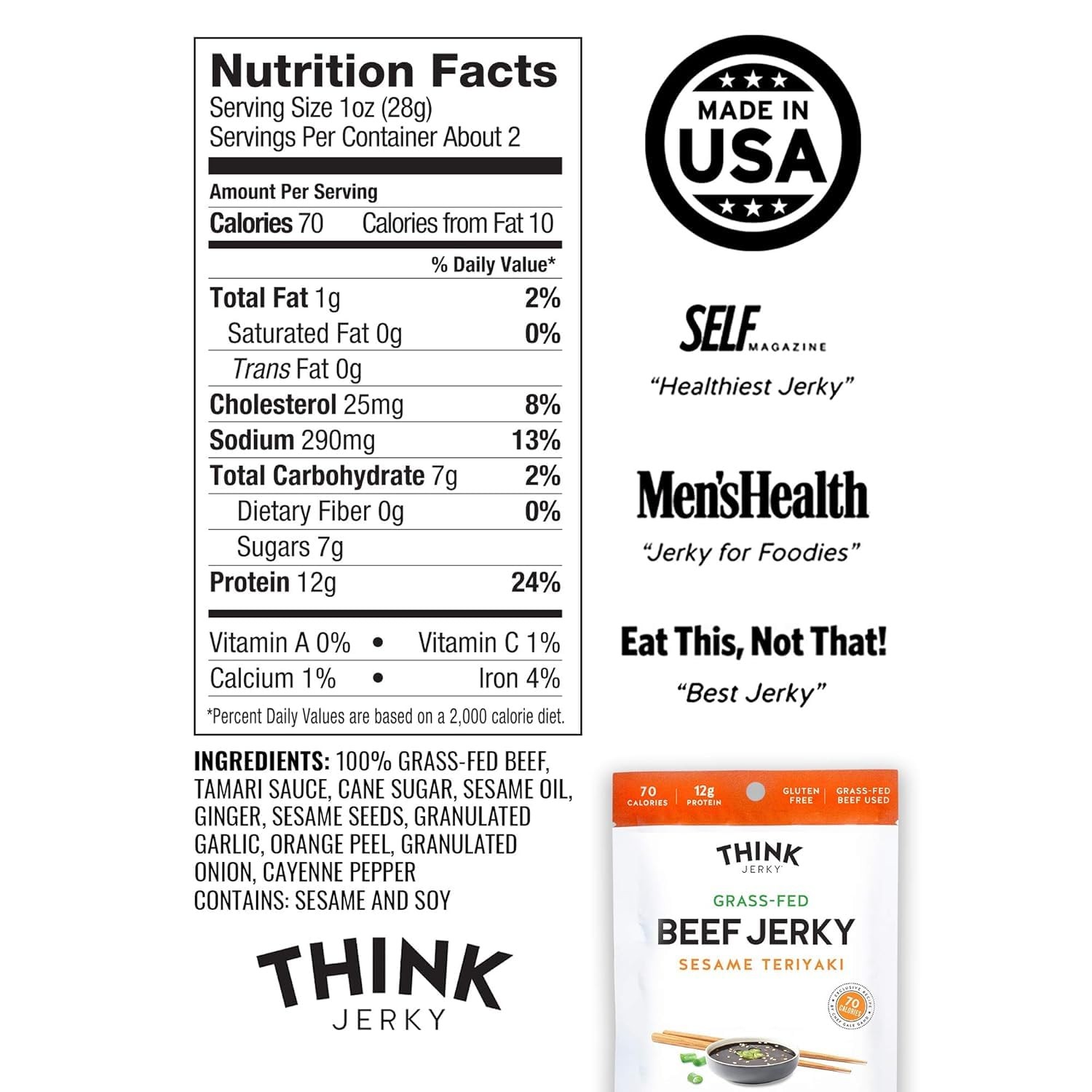 Sesame Teriyaki Beef and Turkey Jerky Pack of 4 Healthy Gourmet Snacks