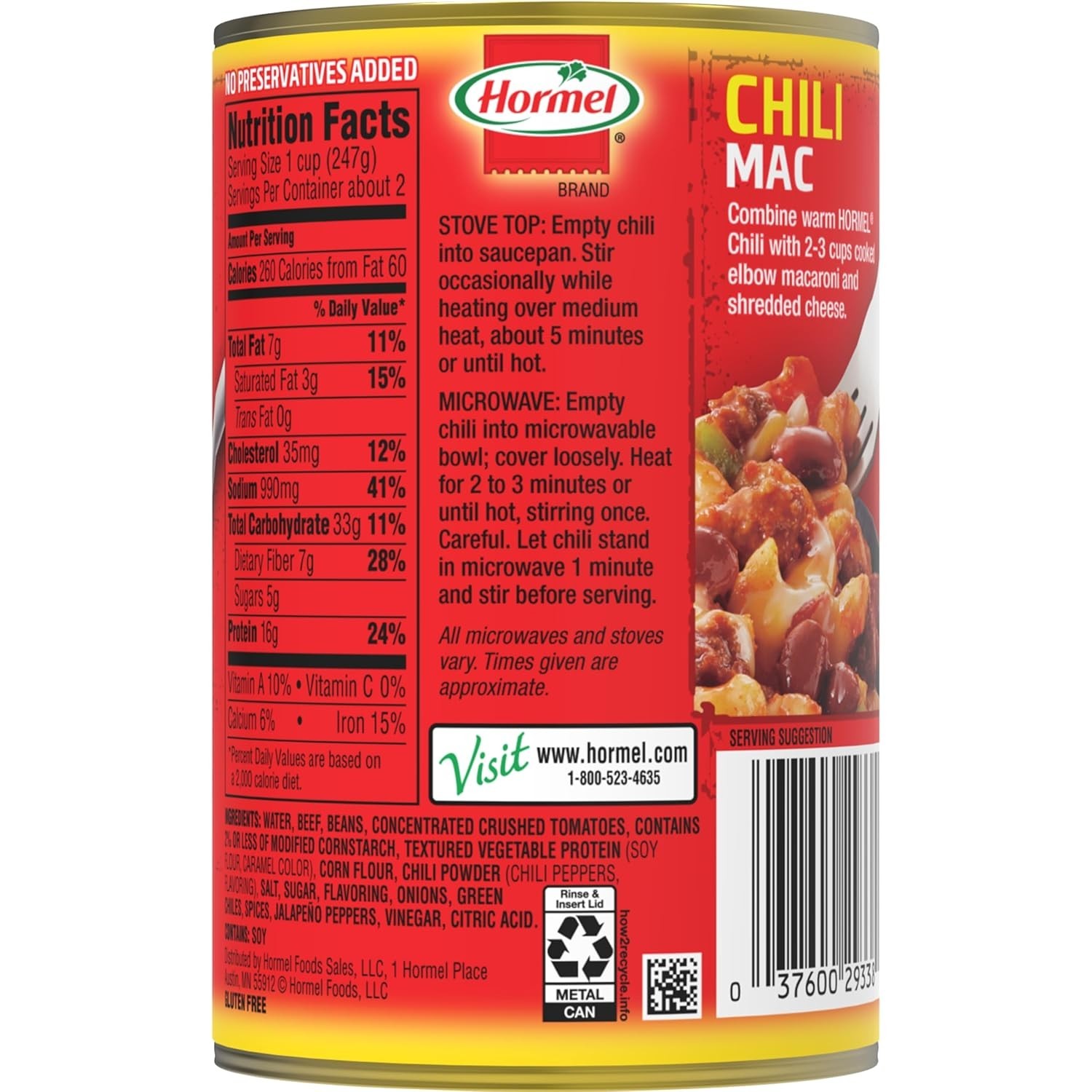 Hormel Chunky Beef Chili with Beans, Gluten-Free, 15 Oz – Savory Protein Power