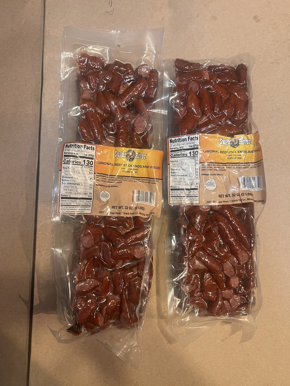 2 x 2lb SUGAR RIVER Original Beef Stick Ends & Pieces Gluten Free NEW PRODUCT