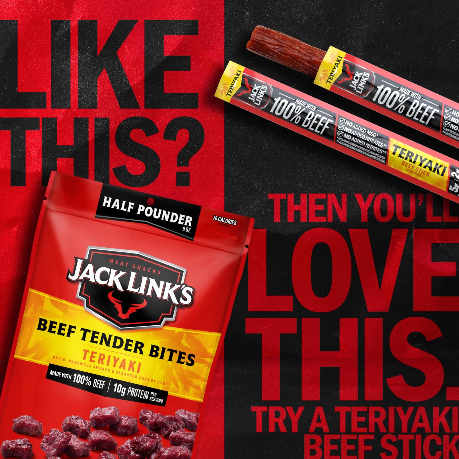 Beef Tender Bites Teriyaki Half Pounder 10g Protein 70 Calories 100% Beef