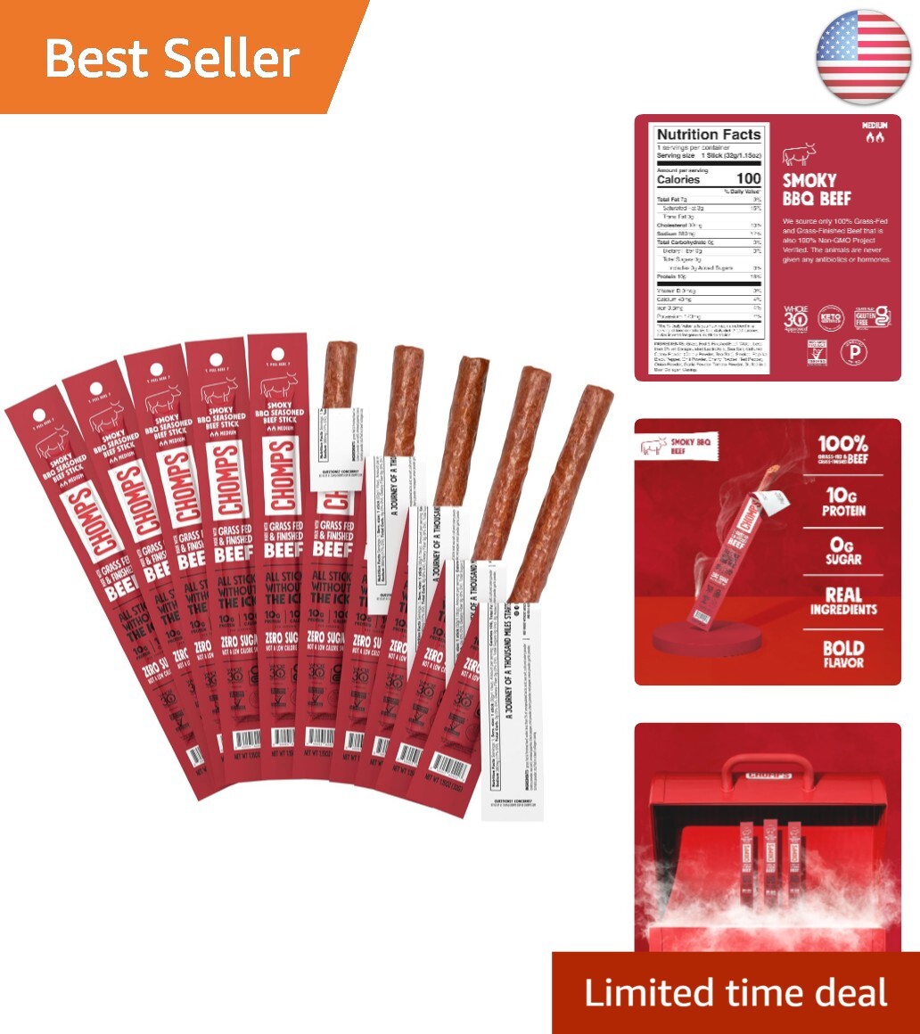 Protein-Packed Smoky BBQ Beef Snack Sticks – Grass-Fed & Sugar-Free 10-Pack