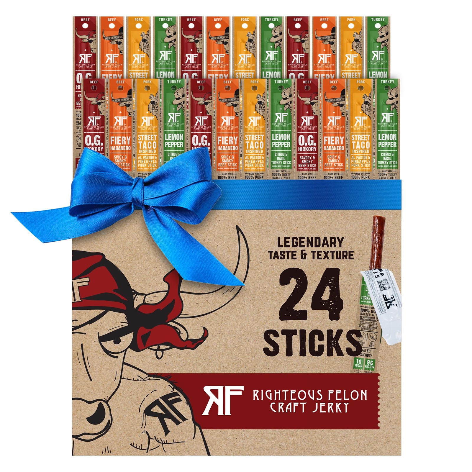 Righteous Felon Variety Meat Sticks | 100% Grass Fed Beef, Turkey & Pork | 21…