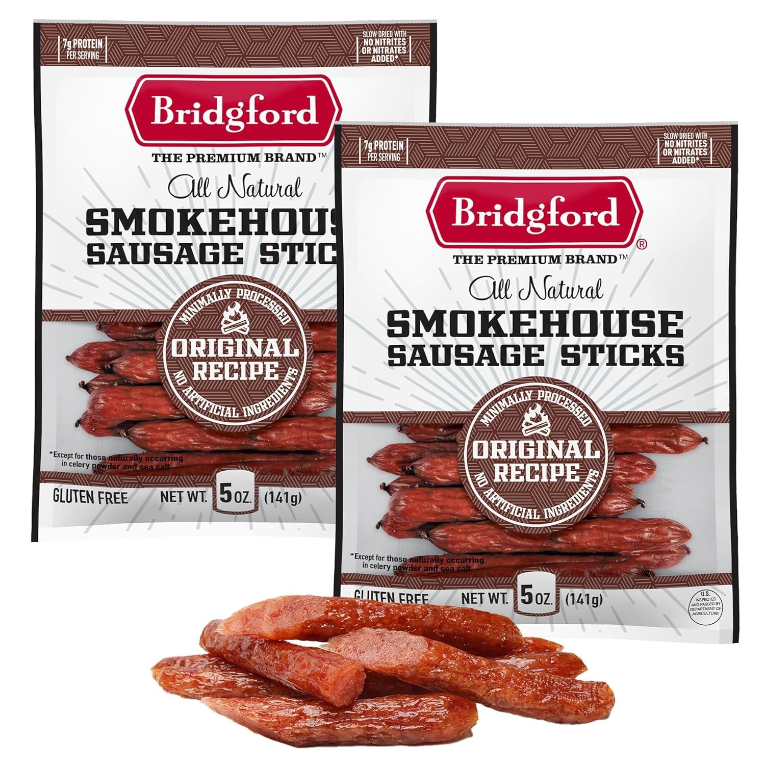 Bridgford Smokehouse Sausage Sticks, Original, 5 oz, Pack of 2