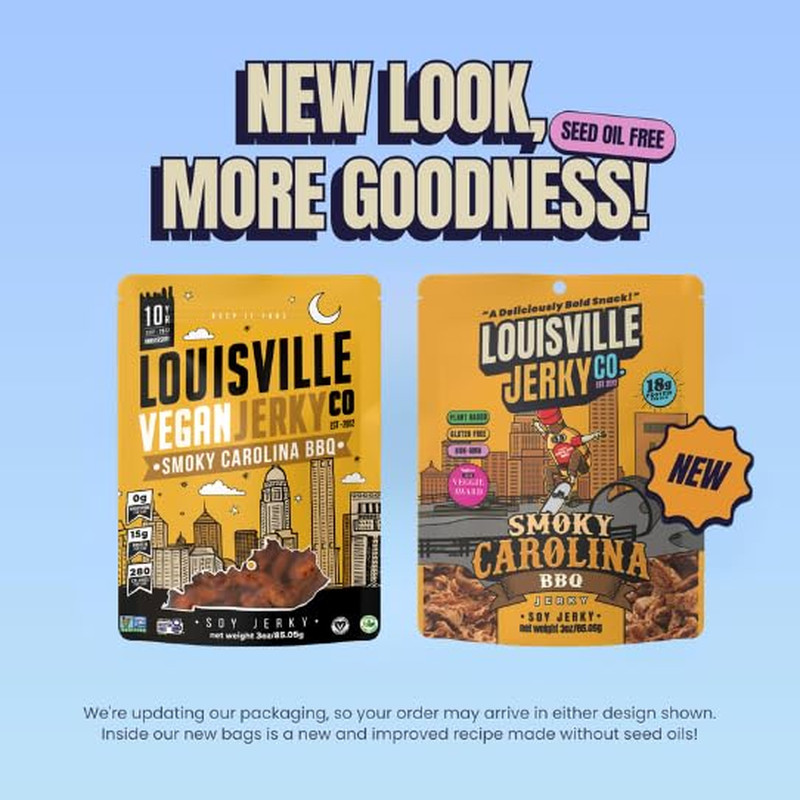 Louisville Jerky Co. Sweet & Smoky Carolina Mustard BBQ Vegan Jerky, Plant Based