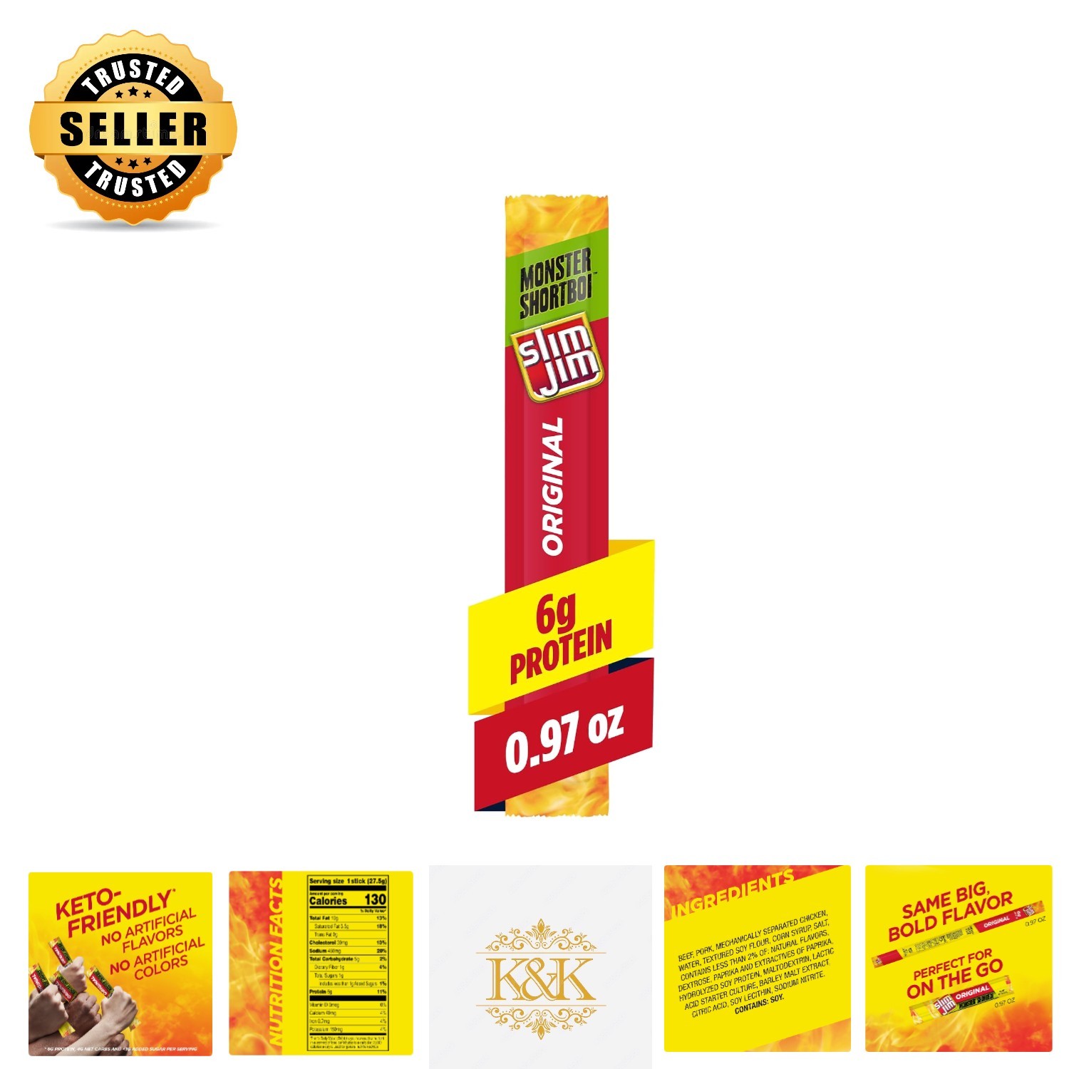 Individually Wrapped Monster Shortboi Meat Stick, 6g Protein, Low Carb, 0.97 oz
