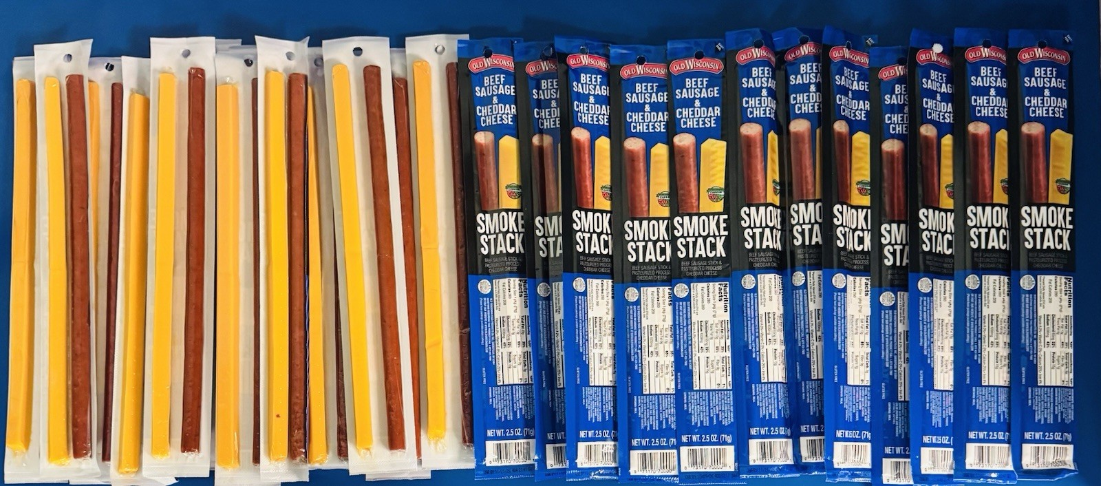 (24) Old Wisconsin Smoke Stack Beef Sausage & Cheddar Cheese 2.5oz. BB: 10/26