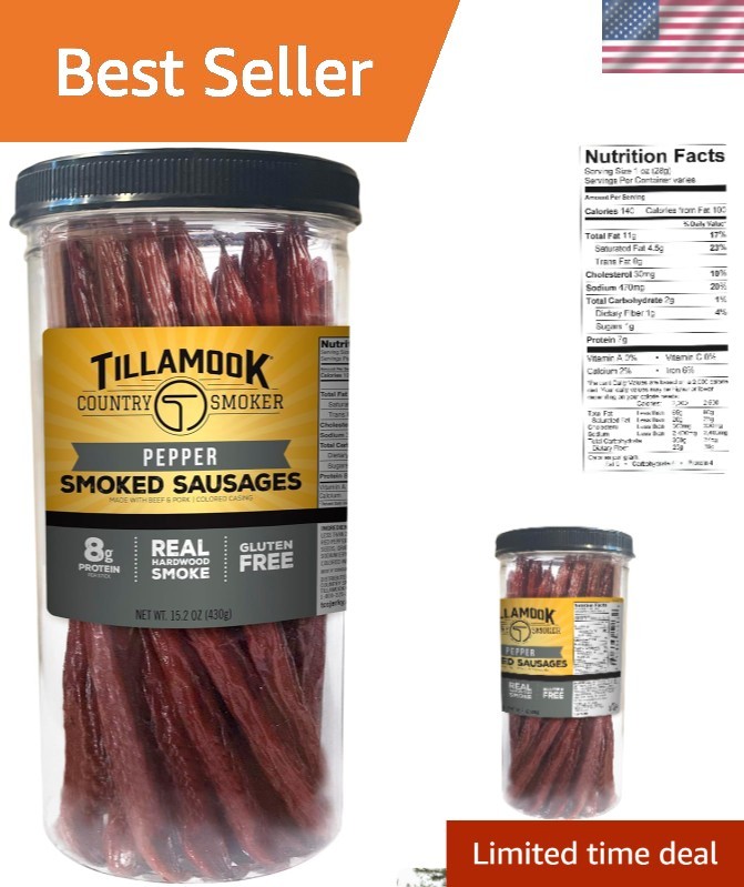 High-Protein Pepper Sausages – Hardwood Smoked, 15.2 oz of Flavorful Sticks