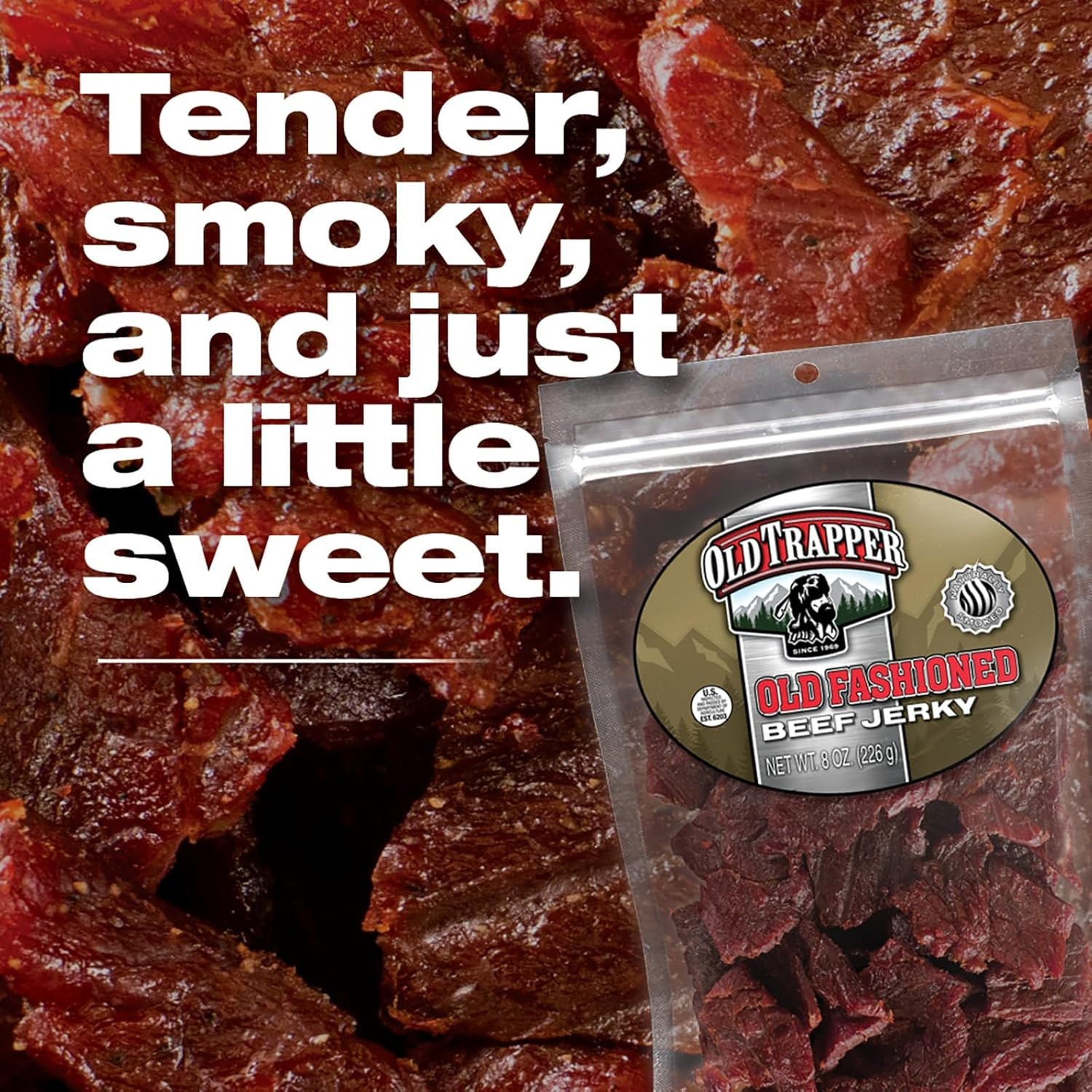 Beef Jerky, Old-Fashioned 8 Ounce Bag, Tender Meat Snacks for Lunches or between