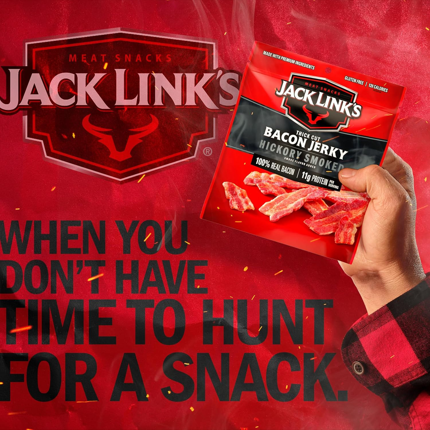 Hickory Smoked Bacon Jerky – 2.5 Oz Bag – Ready to Eat Real Meat Protein Snacks