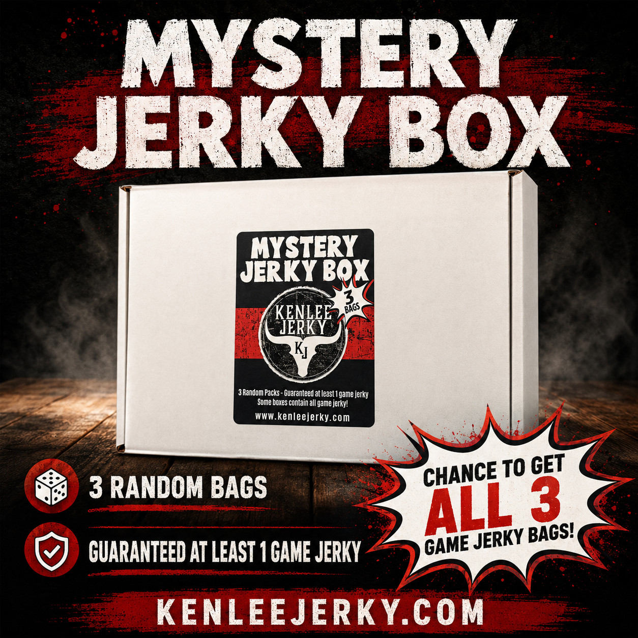 Kenlee Jerky MYSTERY BOX 3 Random Jerky Bags – Guaranteed 1 to 3 Game Jerky