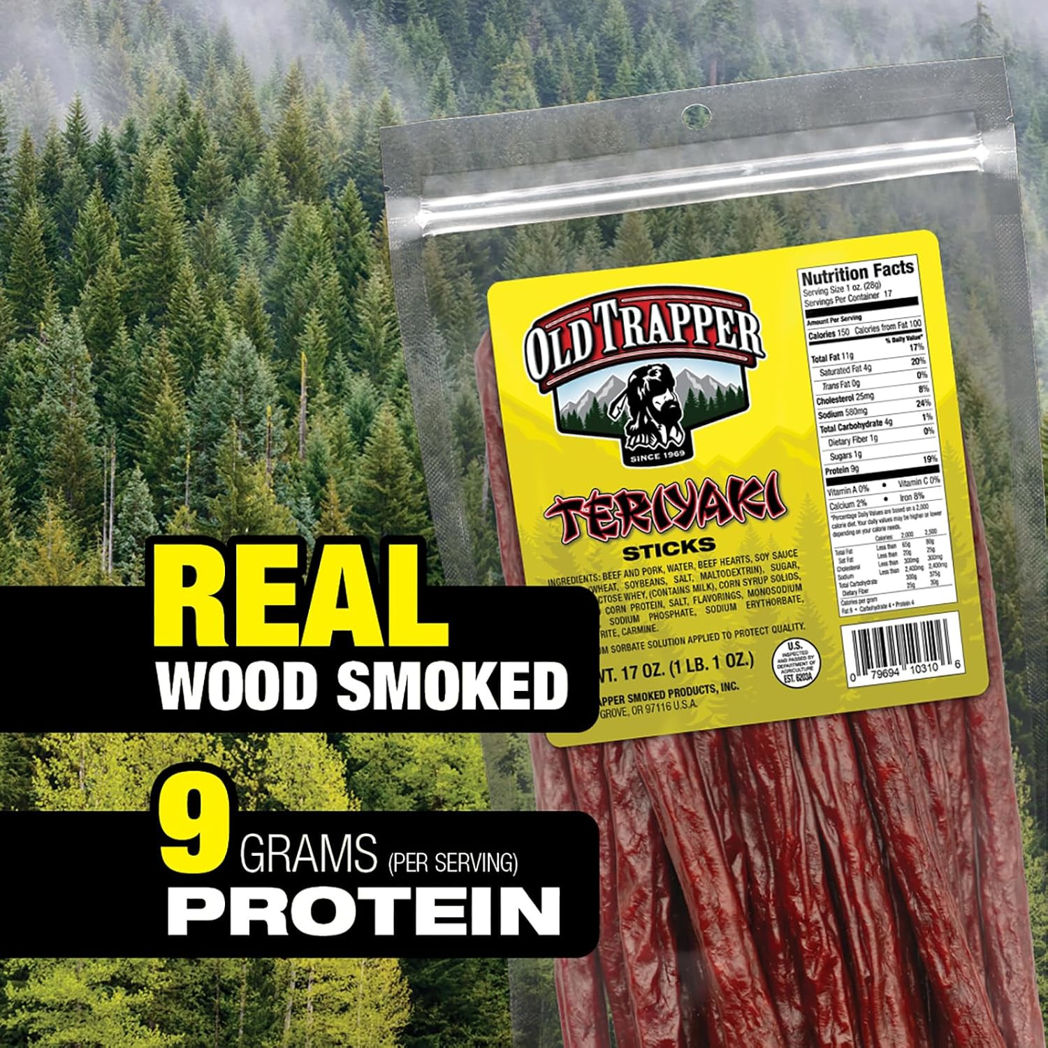 Teriyaki Snack Sticks, 17-Ounce Resealable Bag, Natural Wood Smoked Meat Sticks,