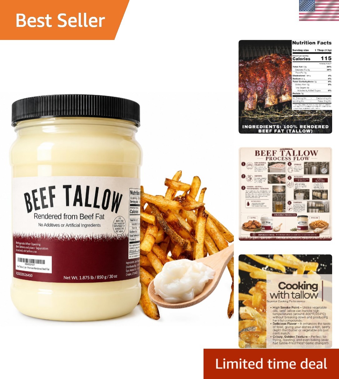 30 oz Hormone-Free Beef Tallow – Versatile Cooking Fat for Keto-Friendly Dishes