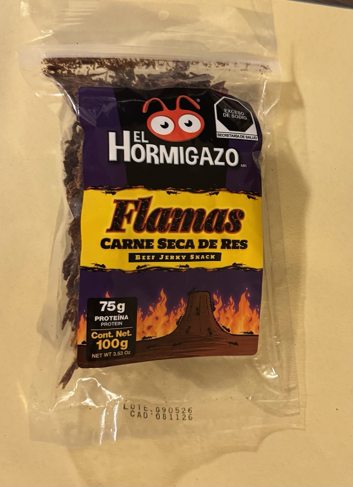 El Hormigazo Flamas Carne Seca de Res Beef Jerky Meat Snack 100g
