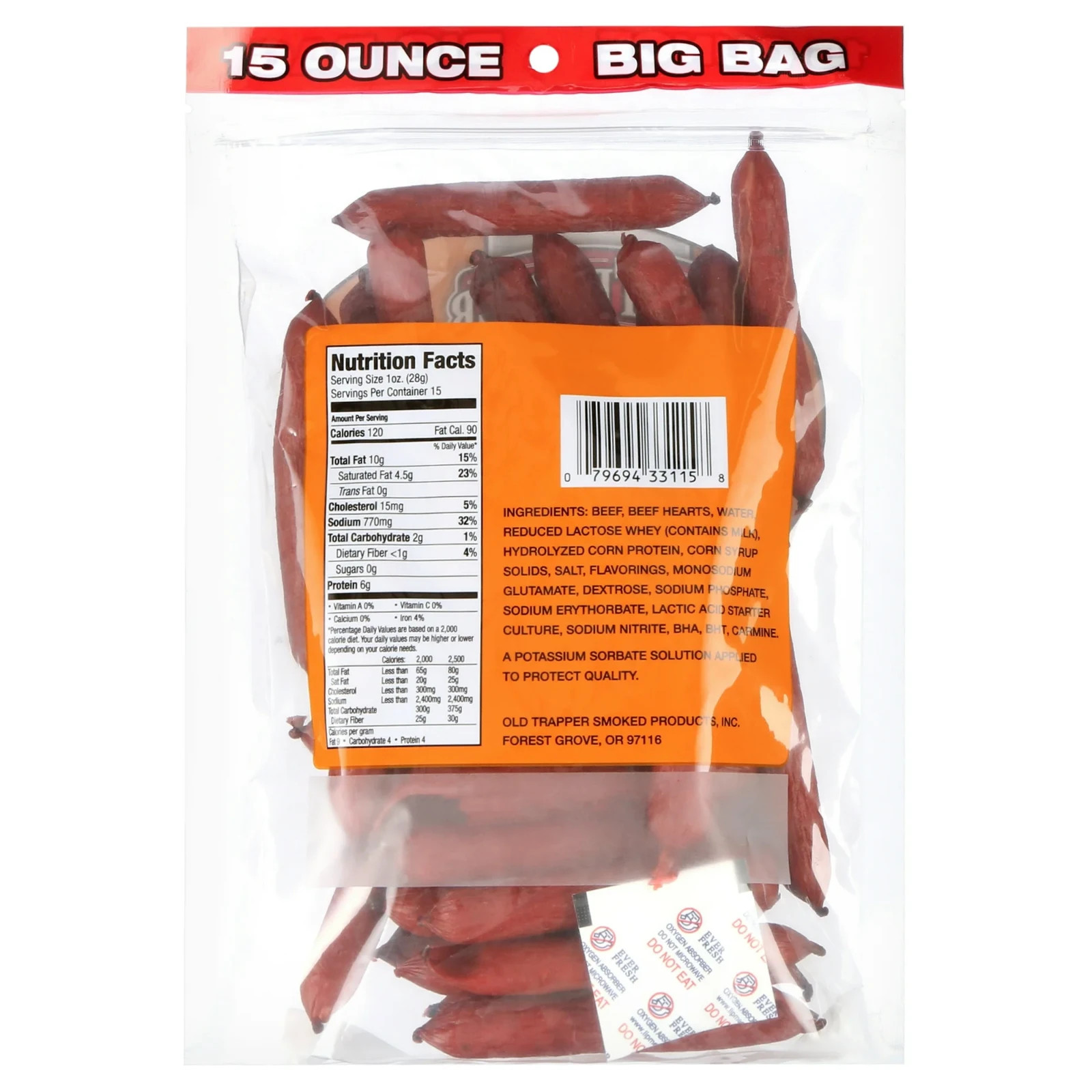 Old Trapper original Beef stick 15oz Resealable Bag…