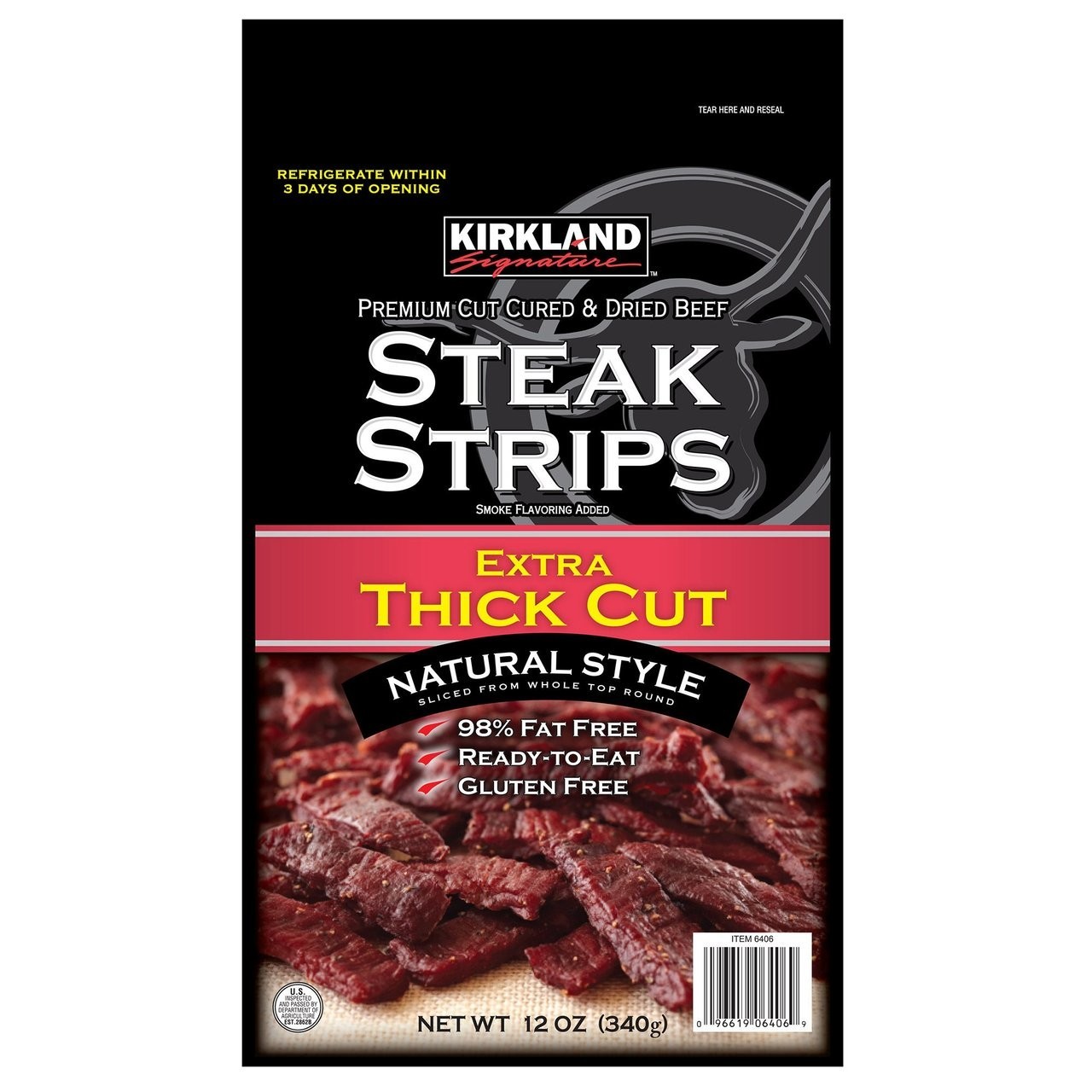 New Kirkland Premium Extra Thick Cut Steak Strips – 12 Oz Bag (380g) EXP 03/2026