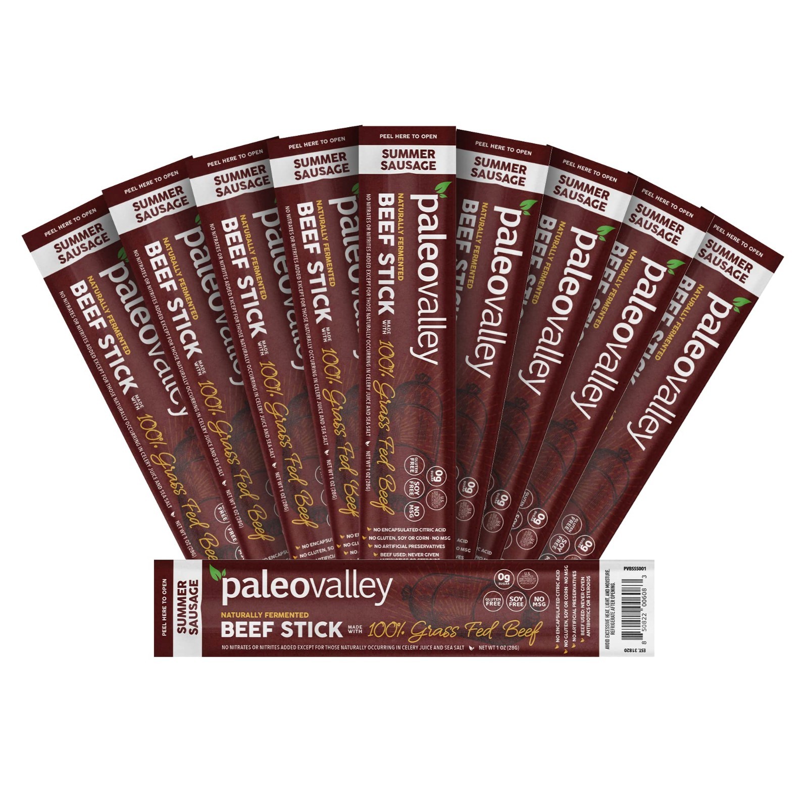 Paleovalley 100% Grass Fed Summer Sausage Beef Sticks – Delicious (Pack of 10)