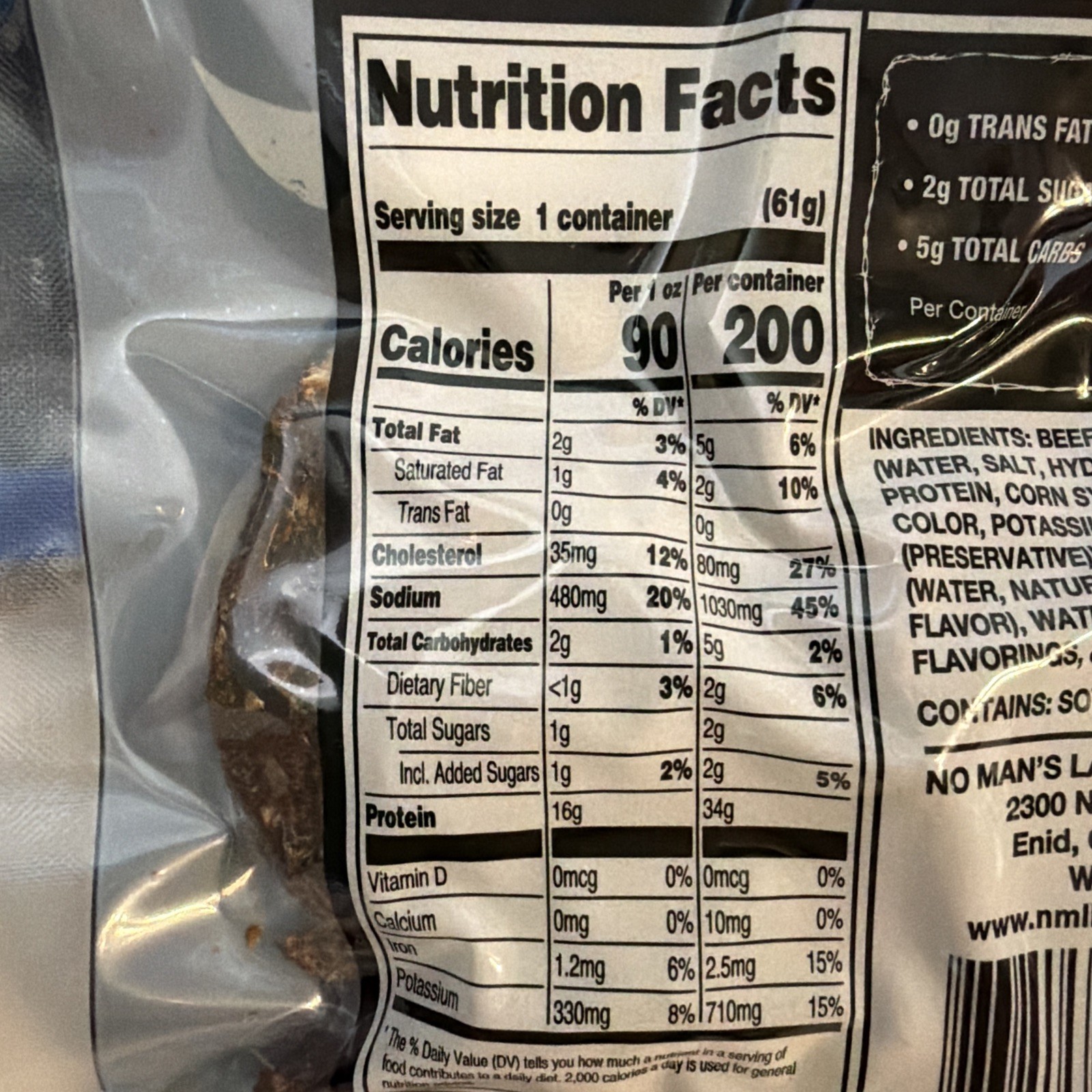 (3 ) No Mans Land Beef Jerky 2.15 oz Black Pepper Premium Jerky Expires 04/2027
