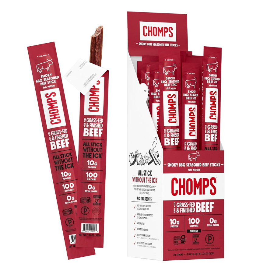 Chomps Smoky BBQ Beef Jerky Snack Sticks – Keto, 10g Protein, 0g Sugar, 24 Pack
