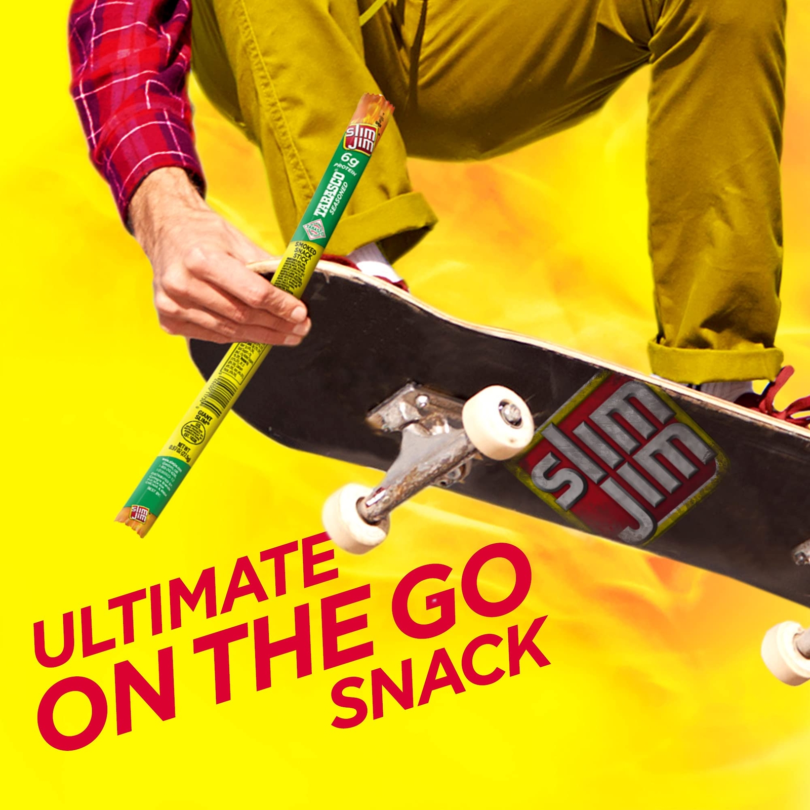 Slim Jim Giant Tabasco Seasoned Smoked Meat Sticks Pack of 24 Protein Snacks