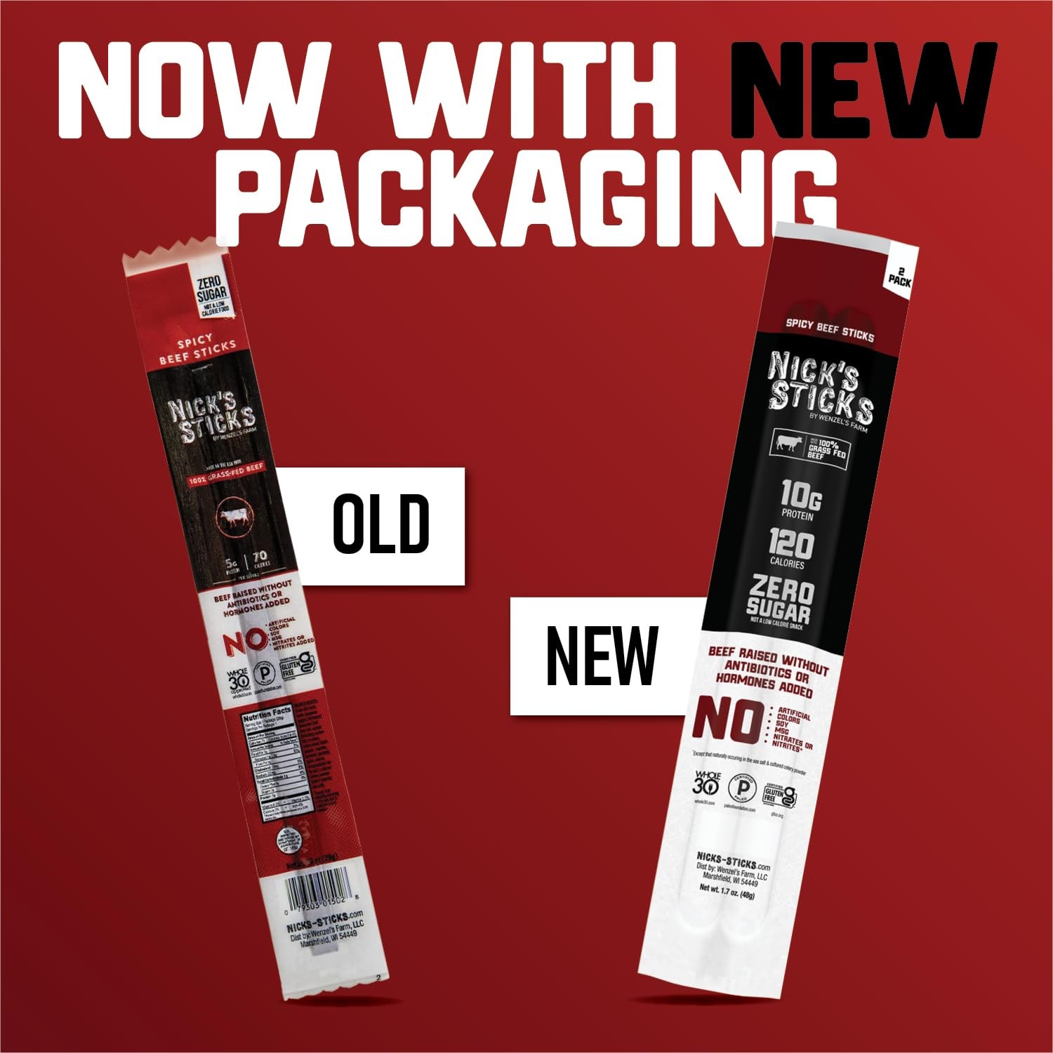 Nick’s Sticks Clean & Balanced 100% Grass-Fed Spicy Beef Snack Sticks | Made in