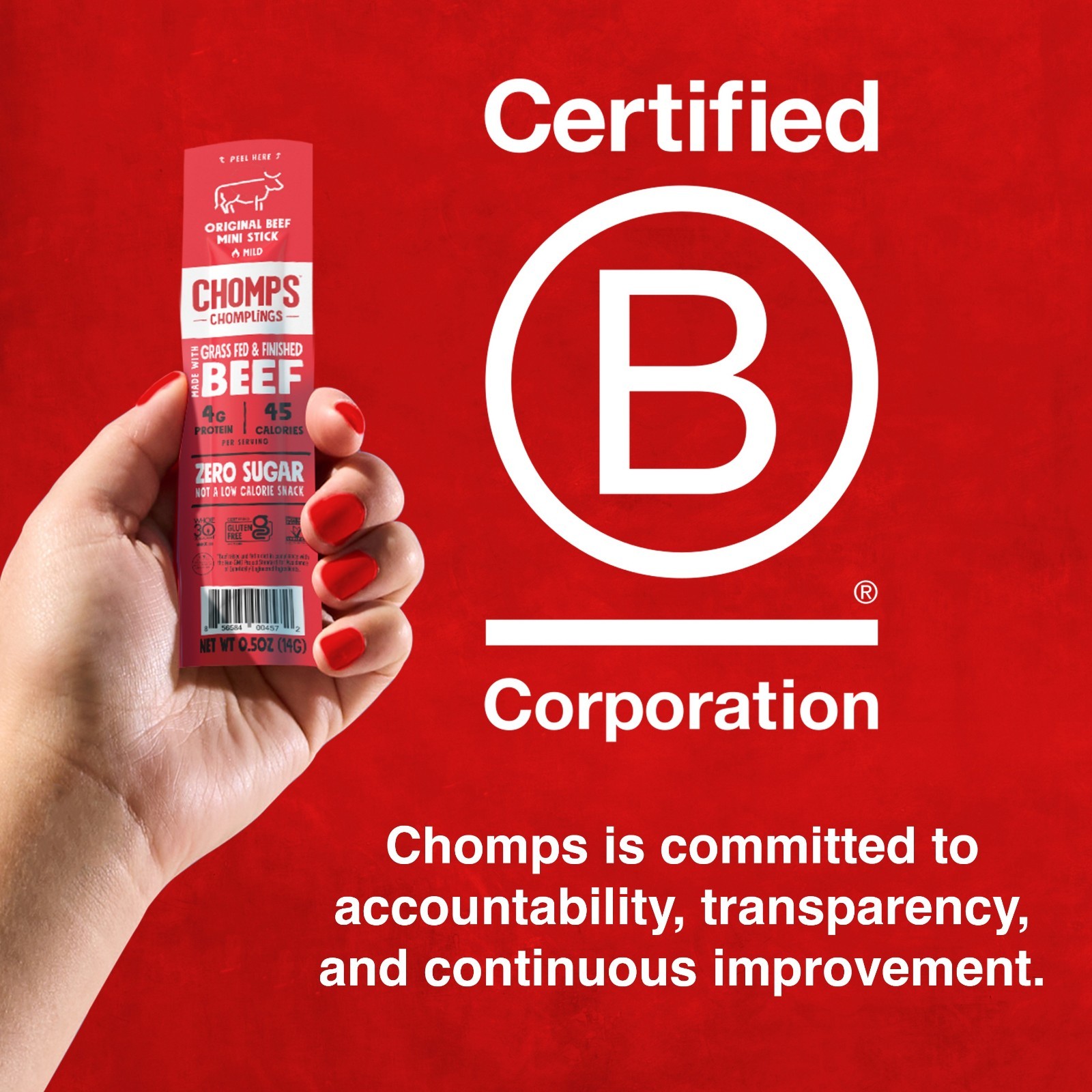 Chomplings Grass-Fed and Finished Original Beef Mini Jerky Snack Sticks, 4g of P