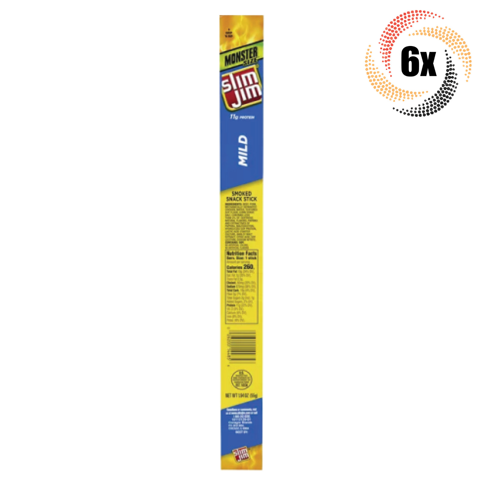 6x Sticks Slim Jim Mild Flavor Monster Size Snack Sticks 1.94oz Fast Shipping!