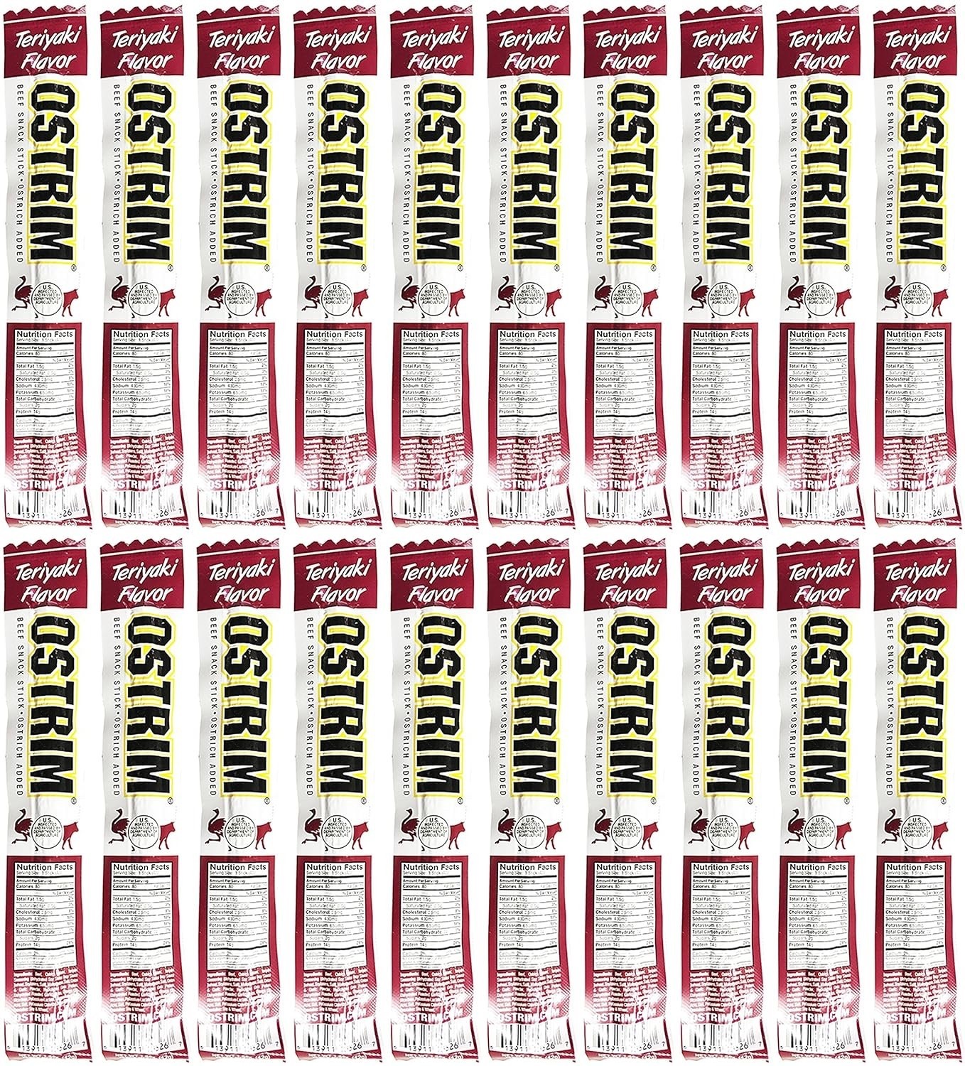 Ostrim Beef & Ostrich Meat Snack Stick – Teriyaki – 1.5 Ounce (Pack of 20)